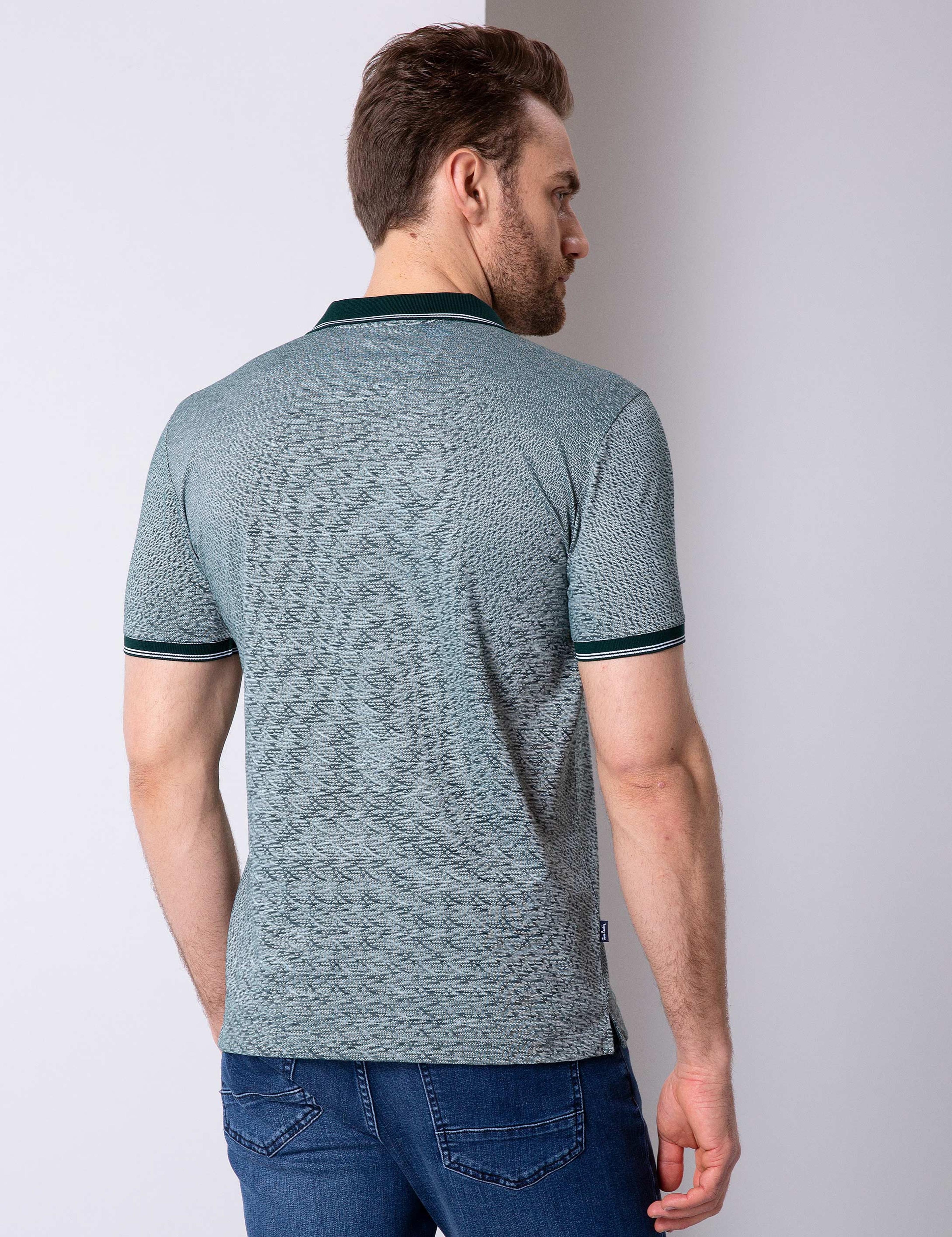 Koyu Yeşil Slim Fit Polo Yaka T-Shirt - Image 4