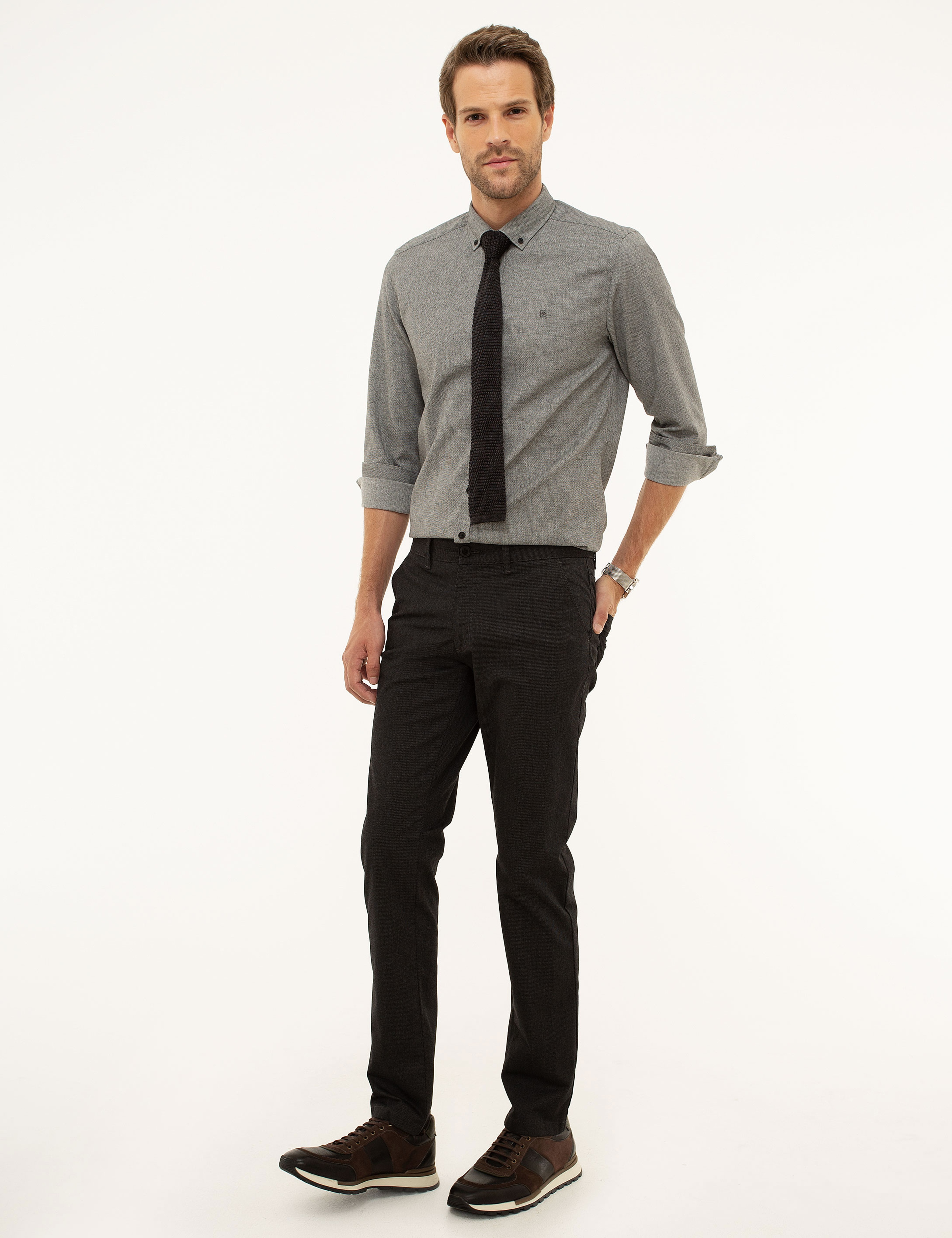 Siyah Slim Fit Kanvas Pantolon - Image 2
