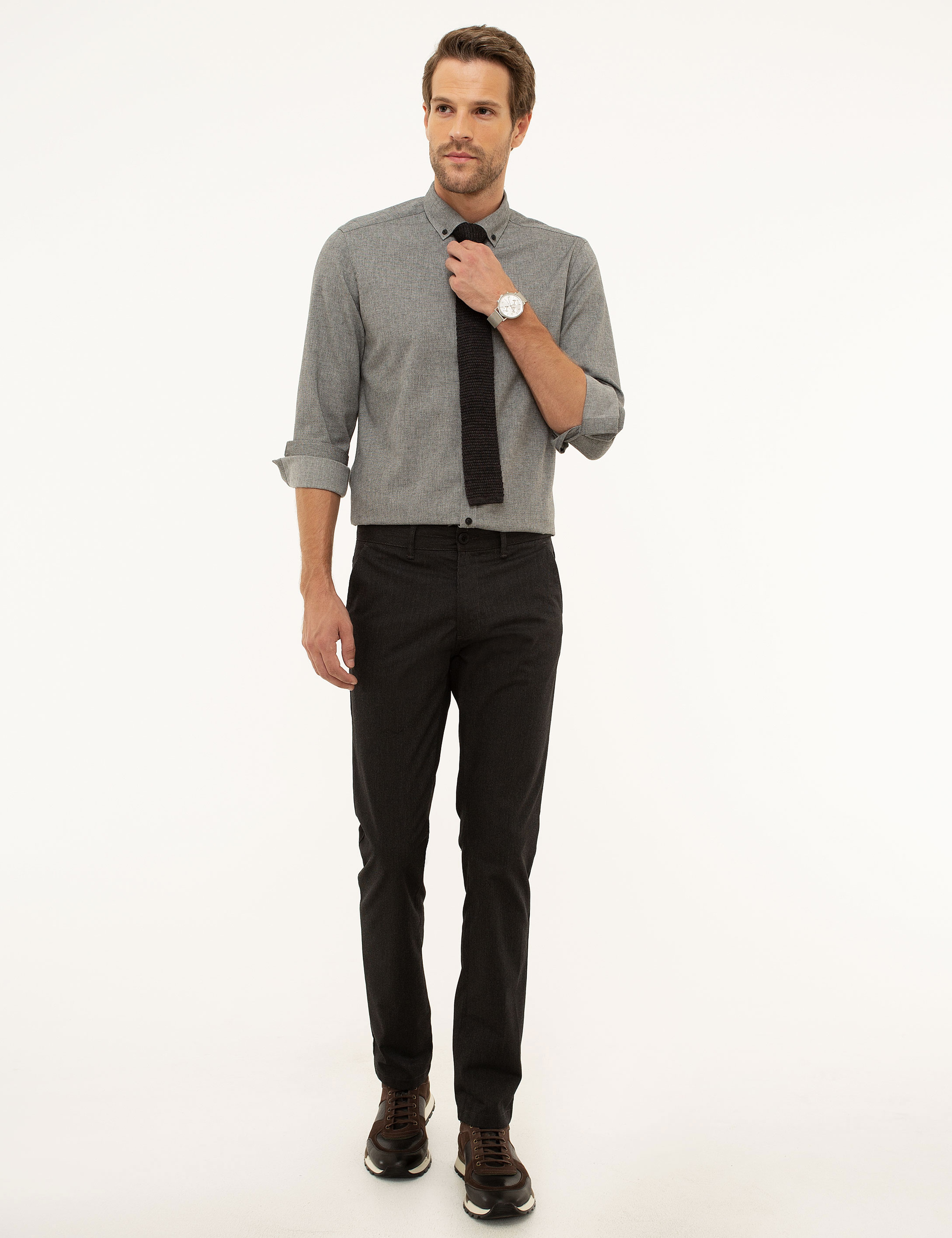 Siyah Slim Fit Kanvas Pantolon