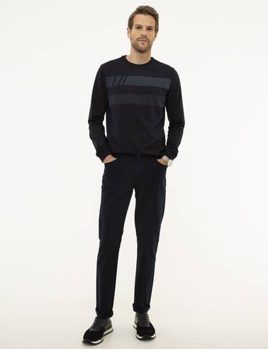 Lacivert Slim Fit Kanvas Pantolon