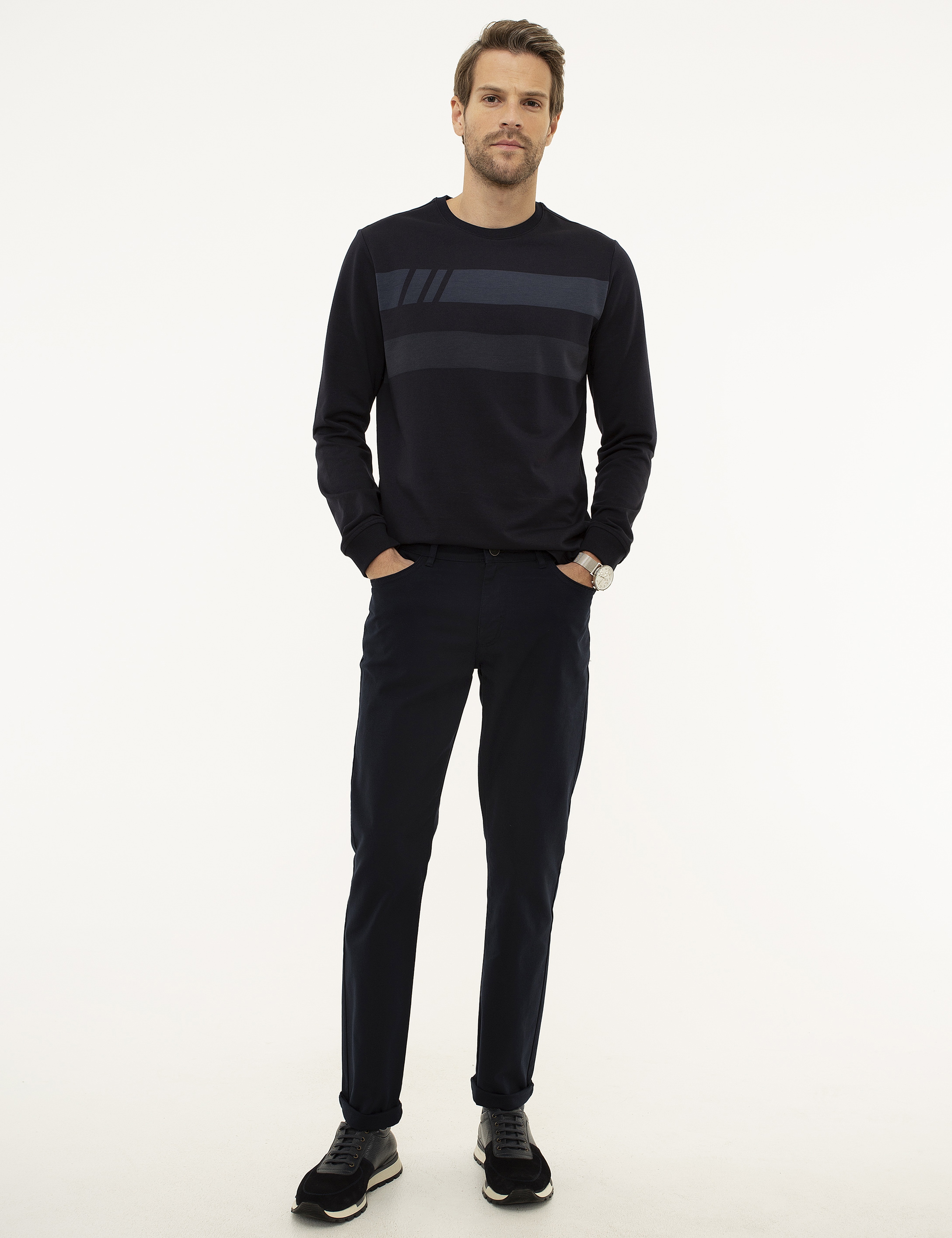 Lacivert Slim Fit Kanvas Pantolon - Image 1
