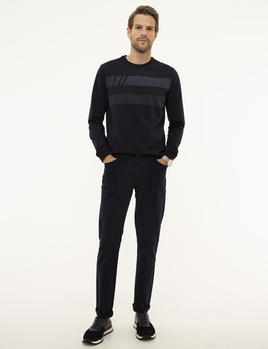 Lacivert Slim Fit Kanvas Pantolon