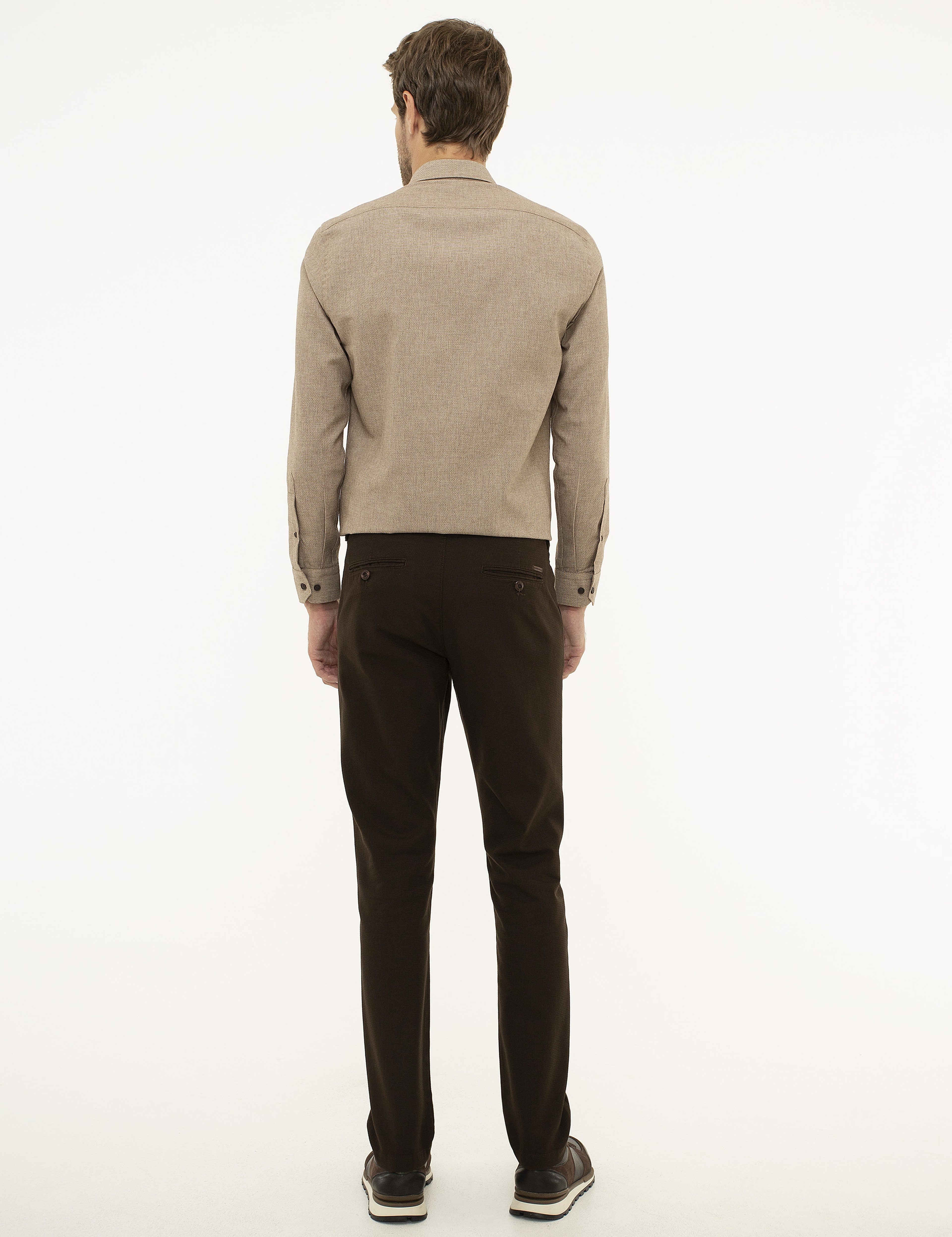 Kahverengi Slim Fit Chino Pantolon - Image 3