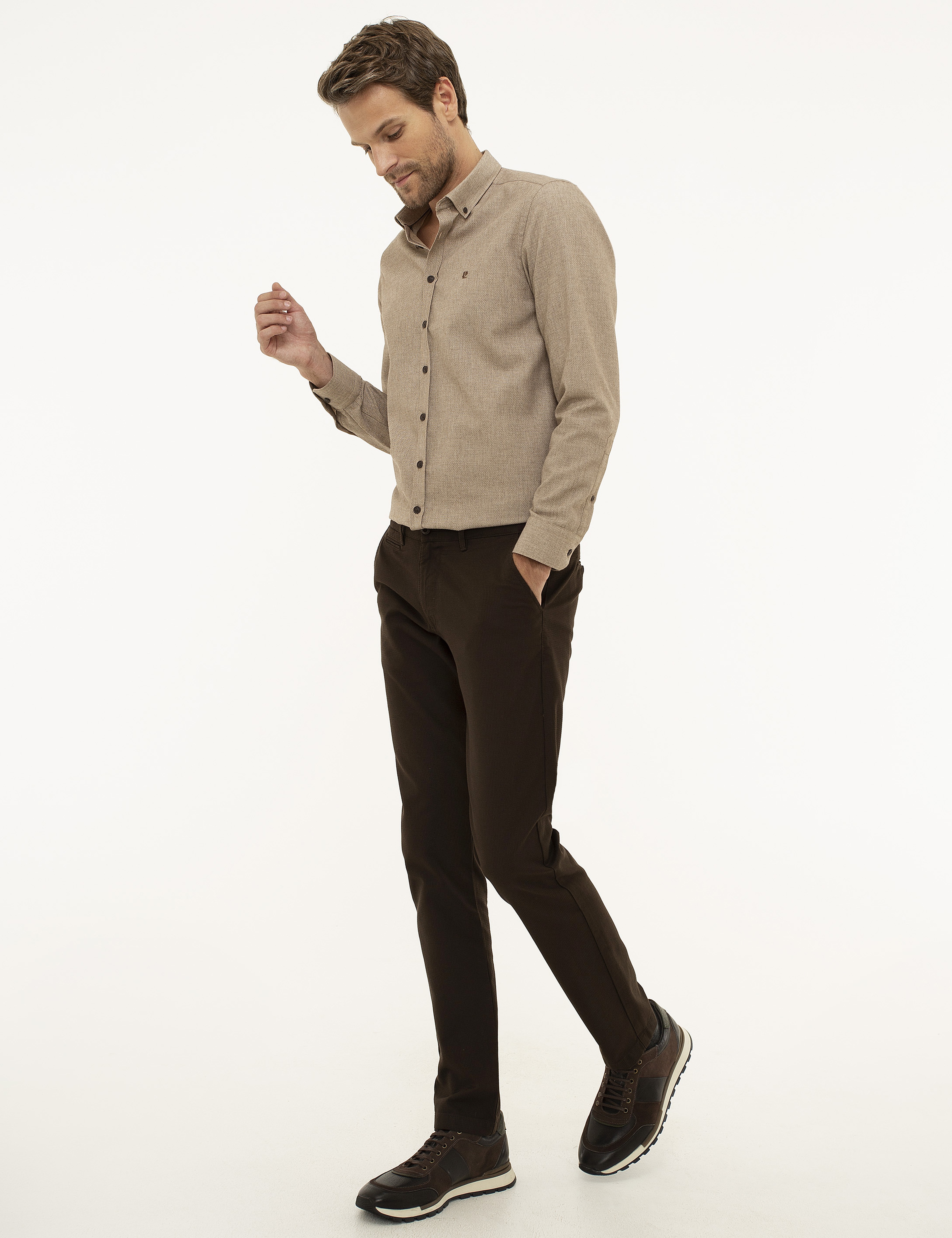 Kahverengi Slim Fit Chino Pantolon - Image 2