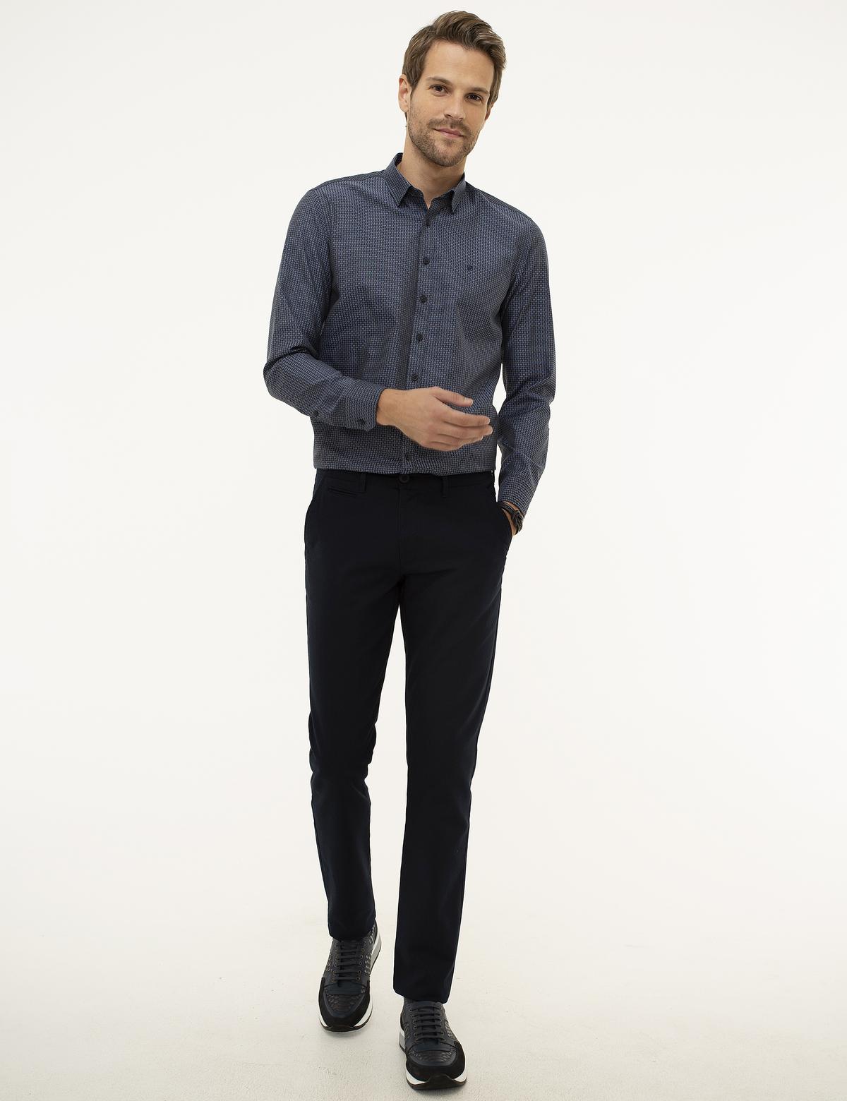 Lacivert Slim Fit Kanvas Pantolon