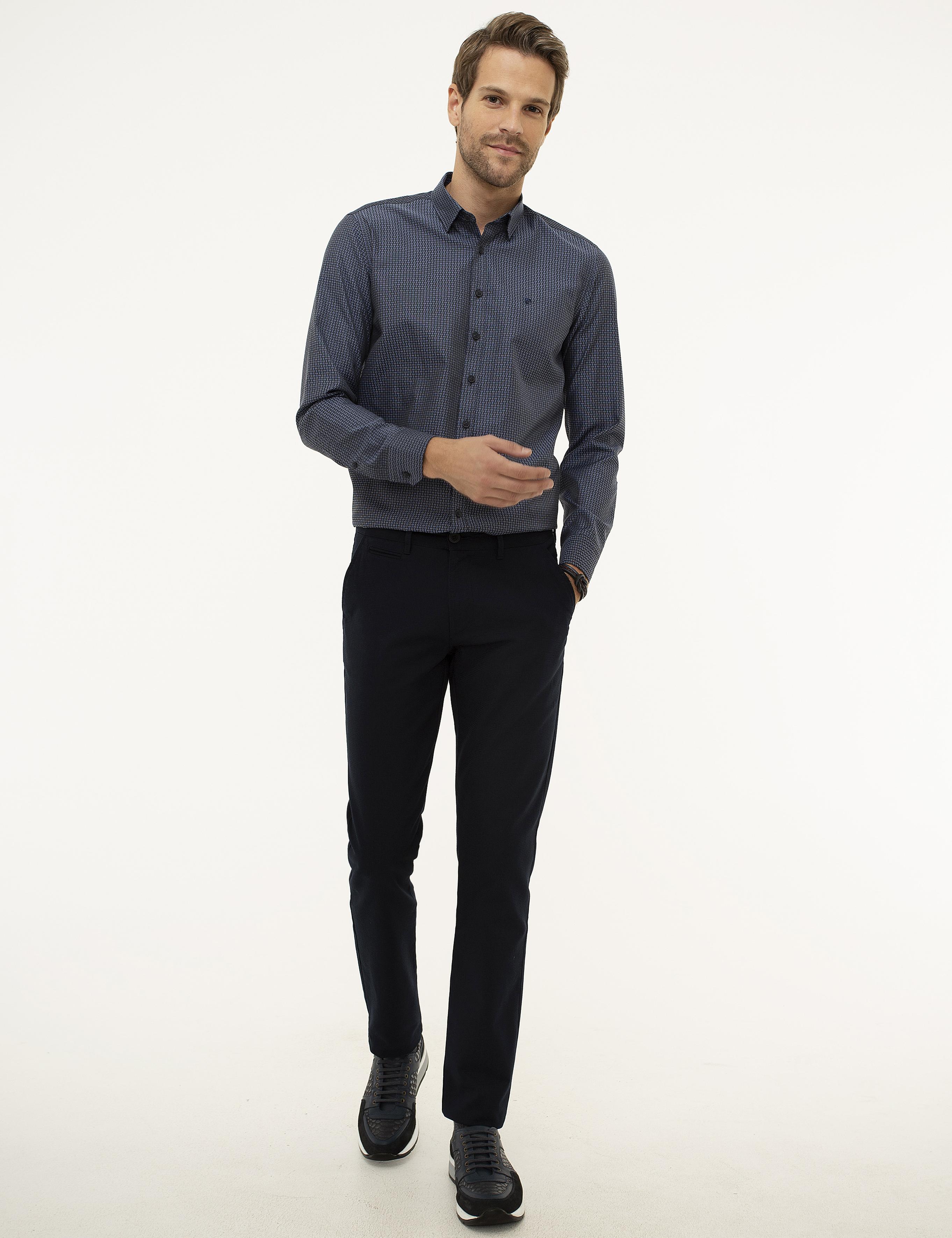 Lacivert Slim Fit Kanvas Pantolon