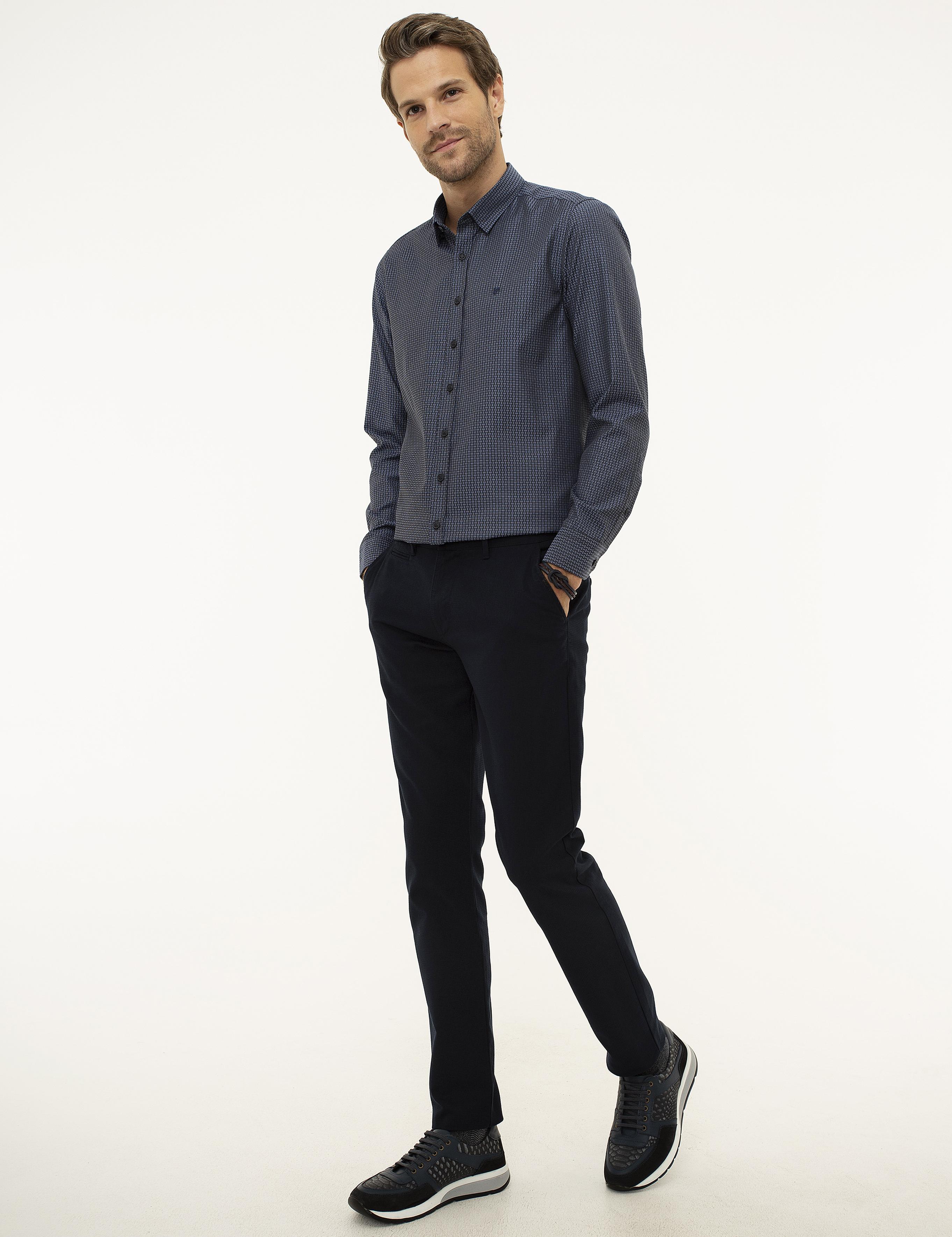 Lacivert Slim Fit Kanvas Pantolon