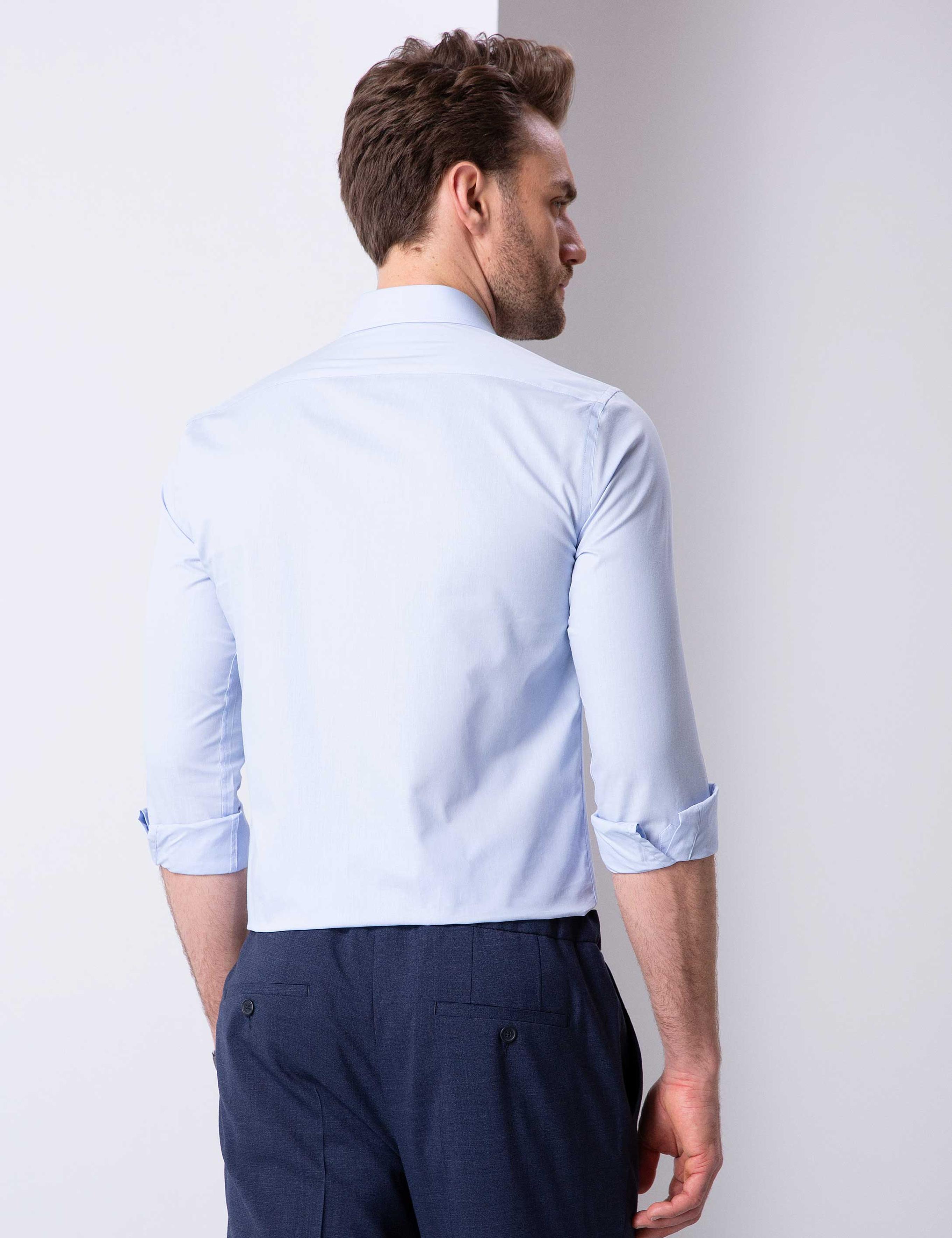 Açık Mavi Slim Fit Uzun Kollu Basic Gömlek