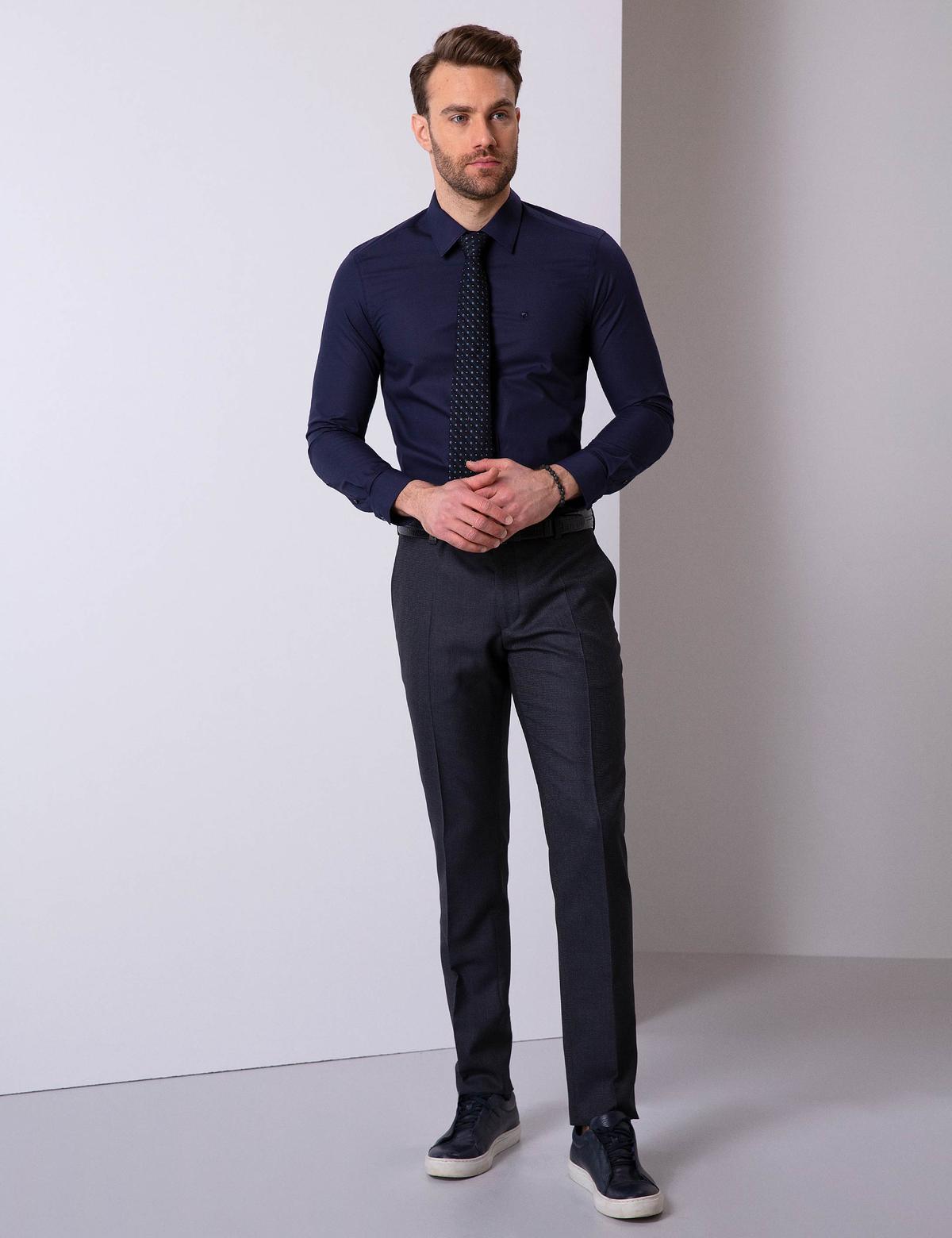 Lacivert Slim Fit Uzun Kollu Basic Gömlek - 50209272028