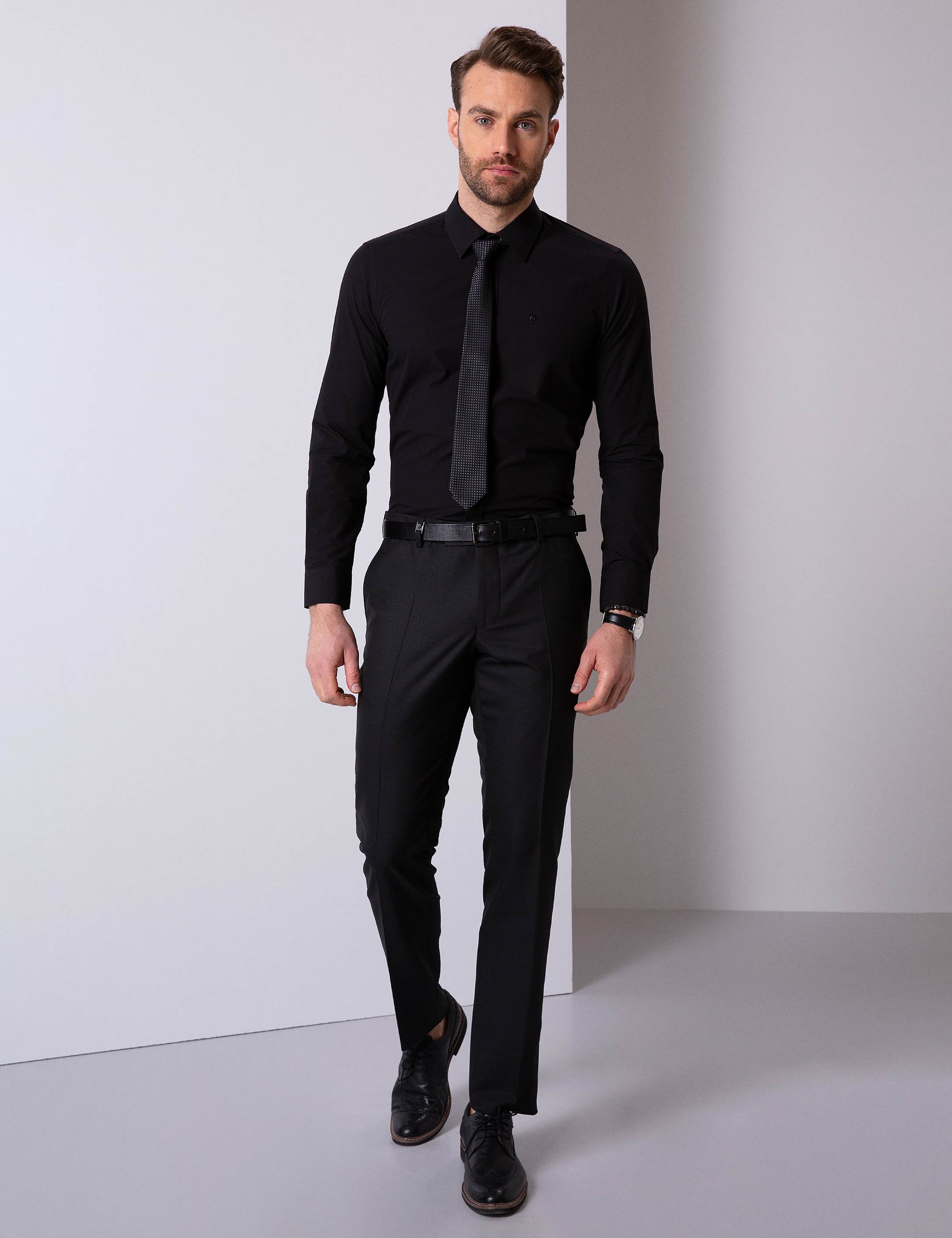 Siyah Slim Fit Basic Gömlek - Image 2