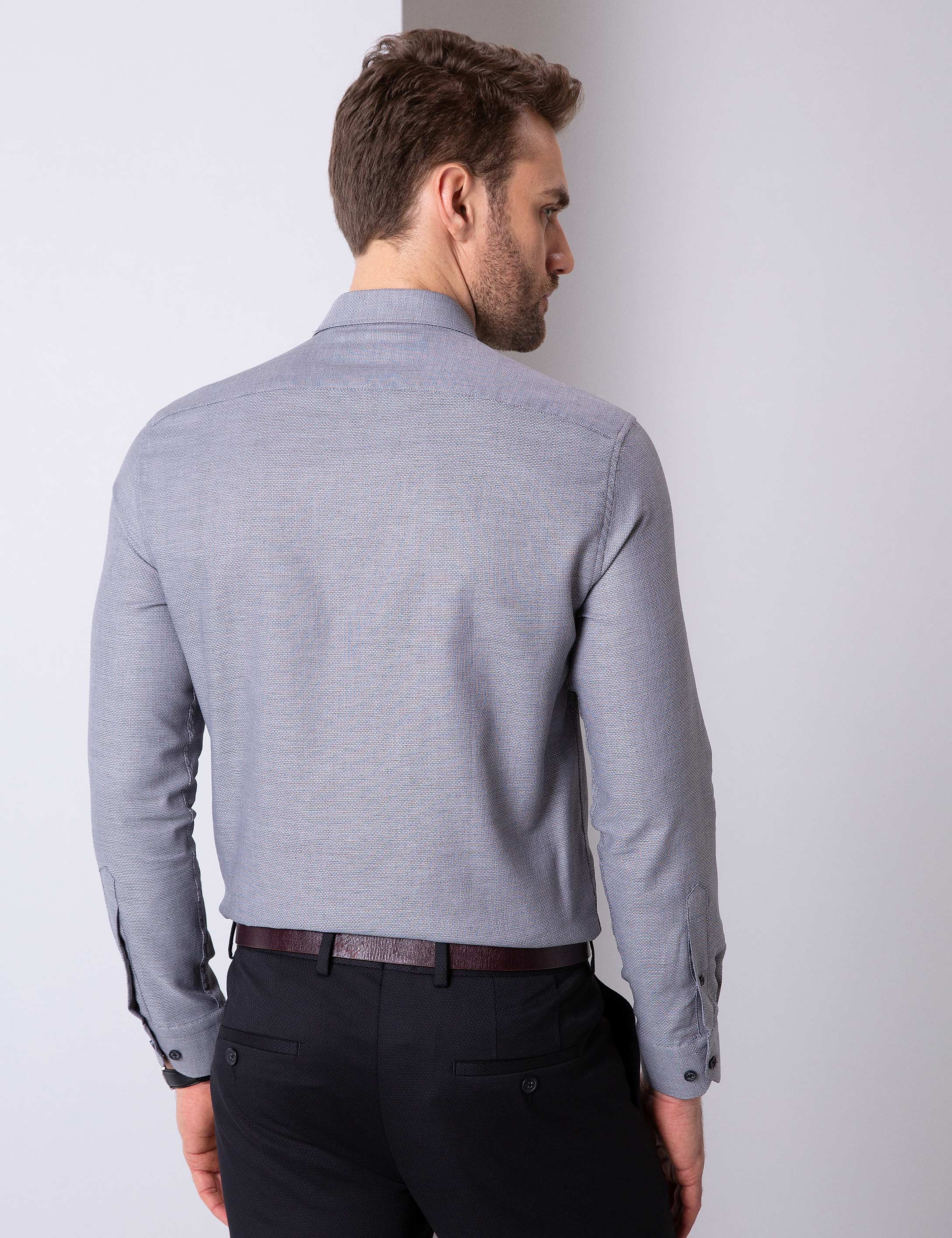 Gri Slim Fit Gömlek - Image 3