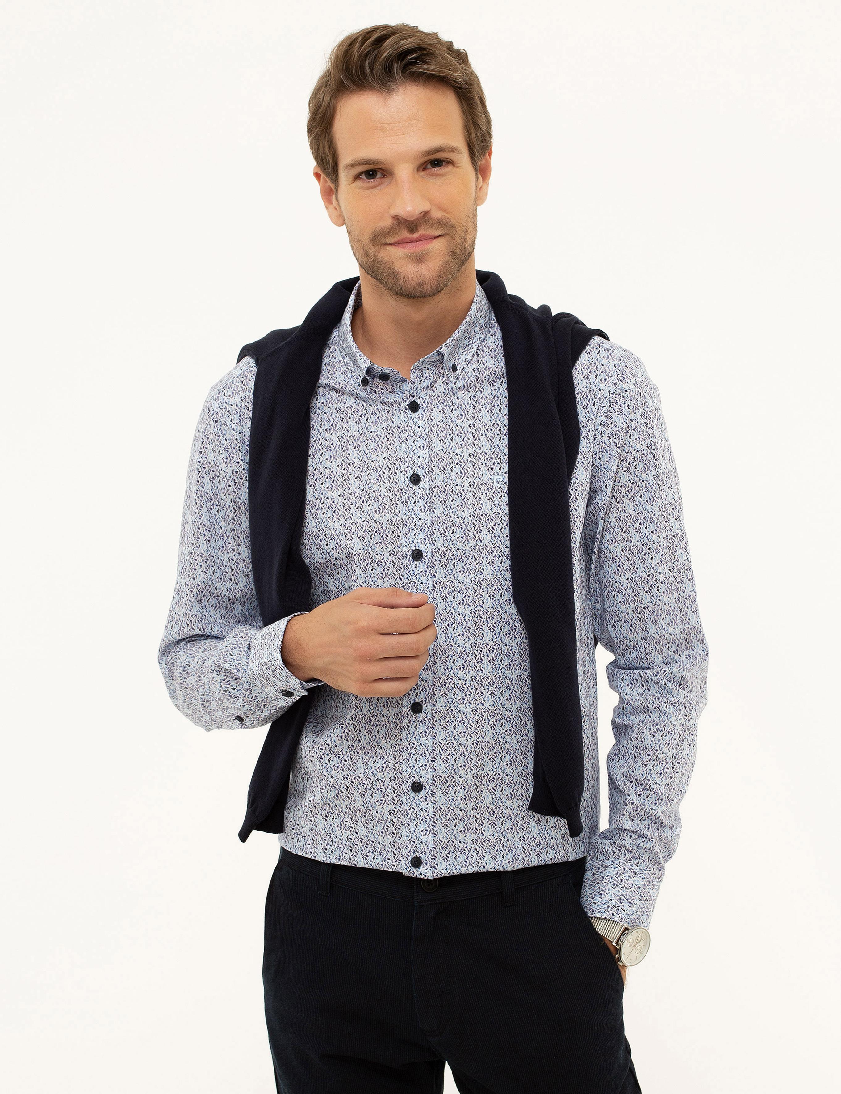 Mavi Slim Fit Uzun Kollu Gömlek