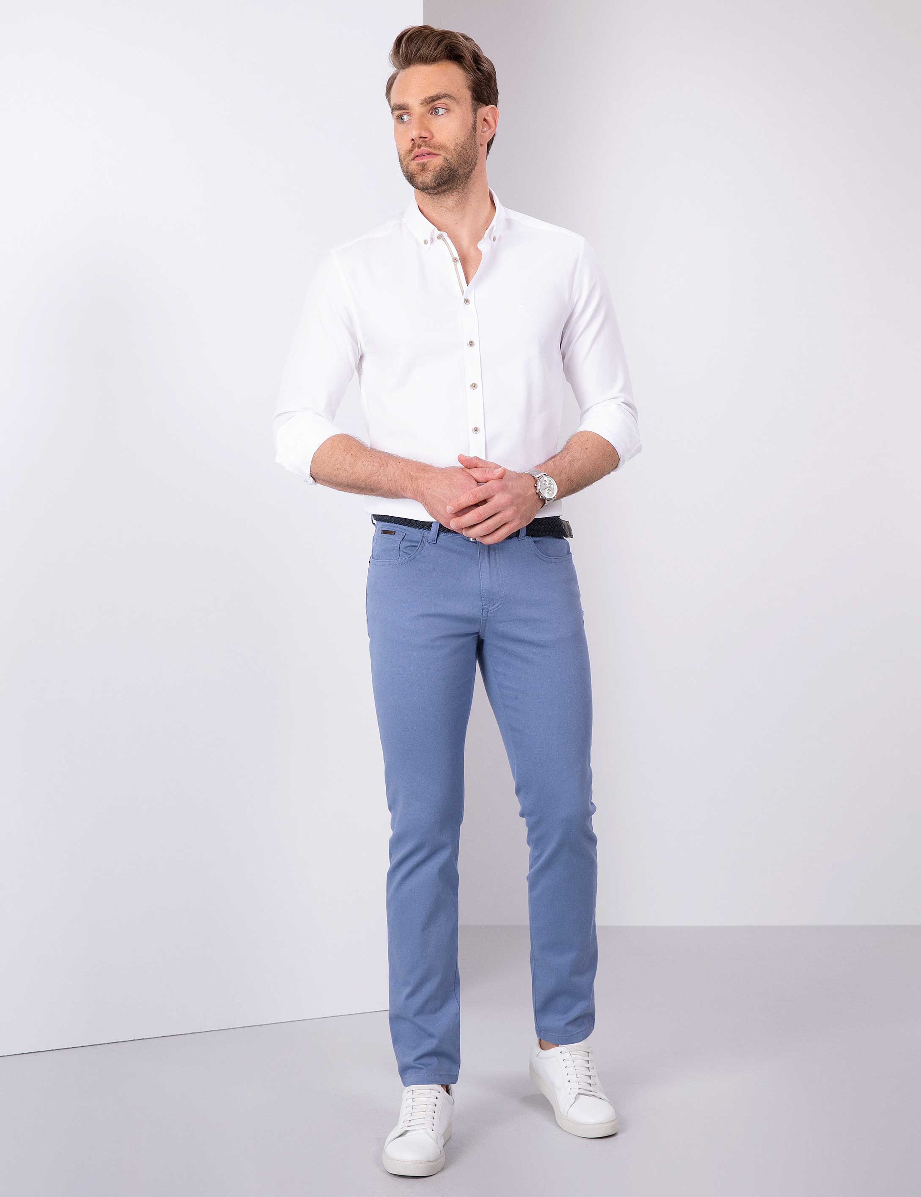 Beyaz Slim Fit Oxford Gömlek - Image 4