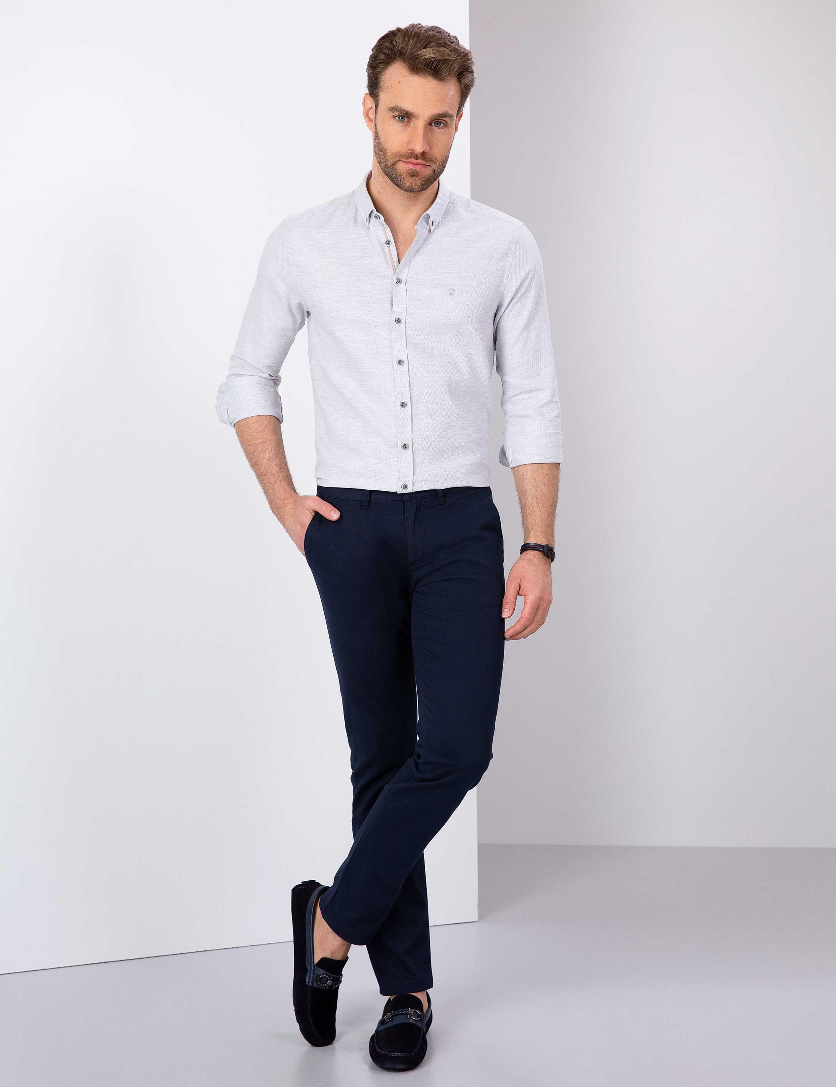 Gri Slim Fit Oxford Gömlek
