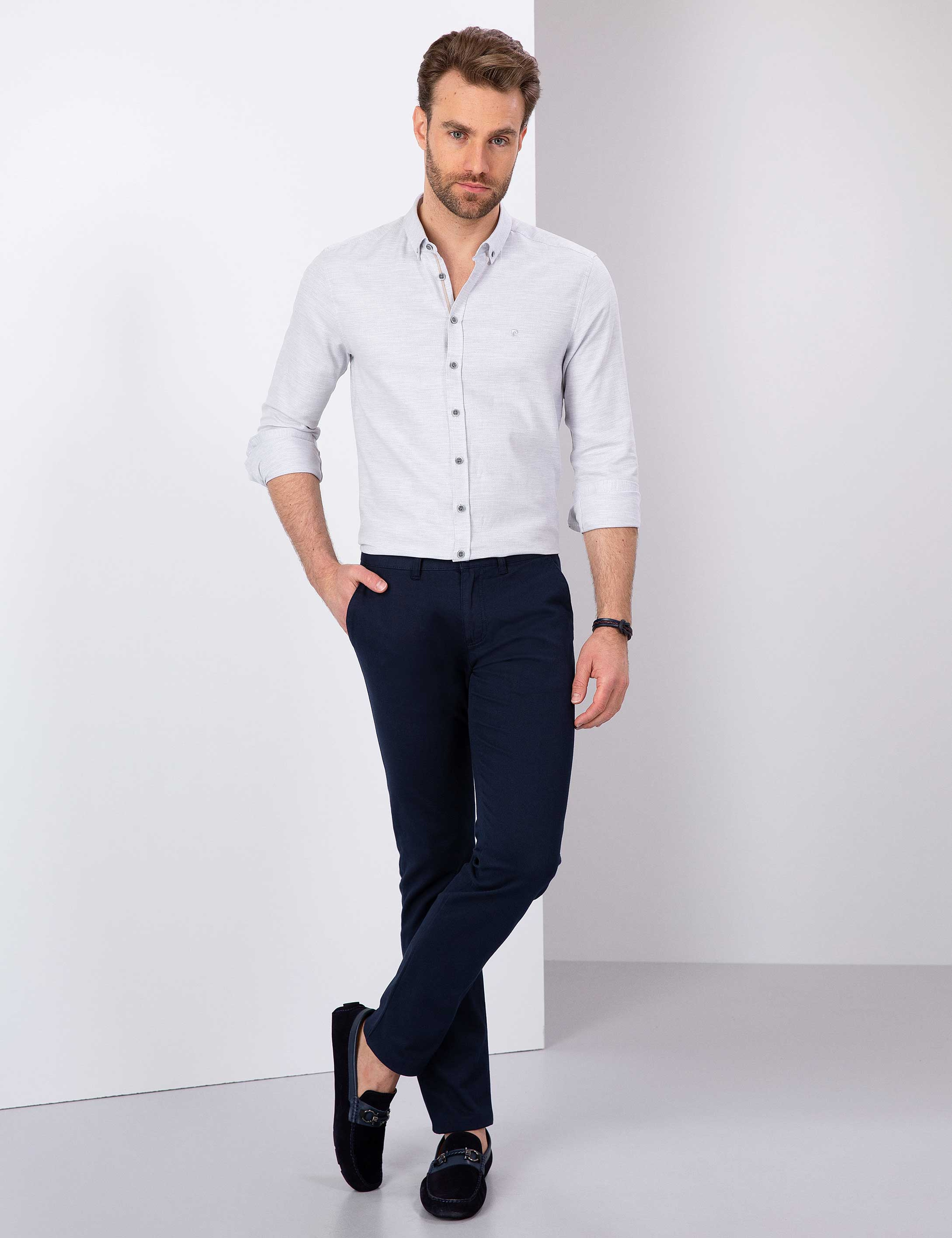 Gri Slim Fit Oxford Gömlek - Image 4