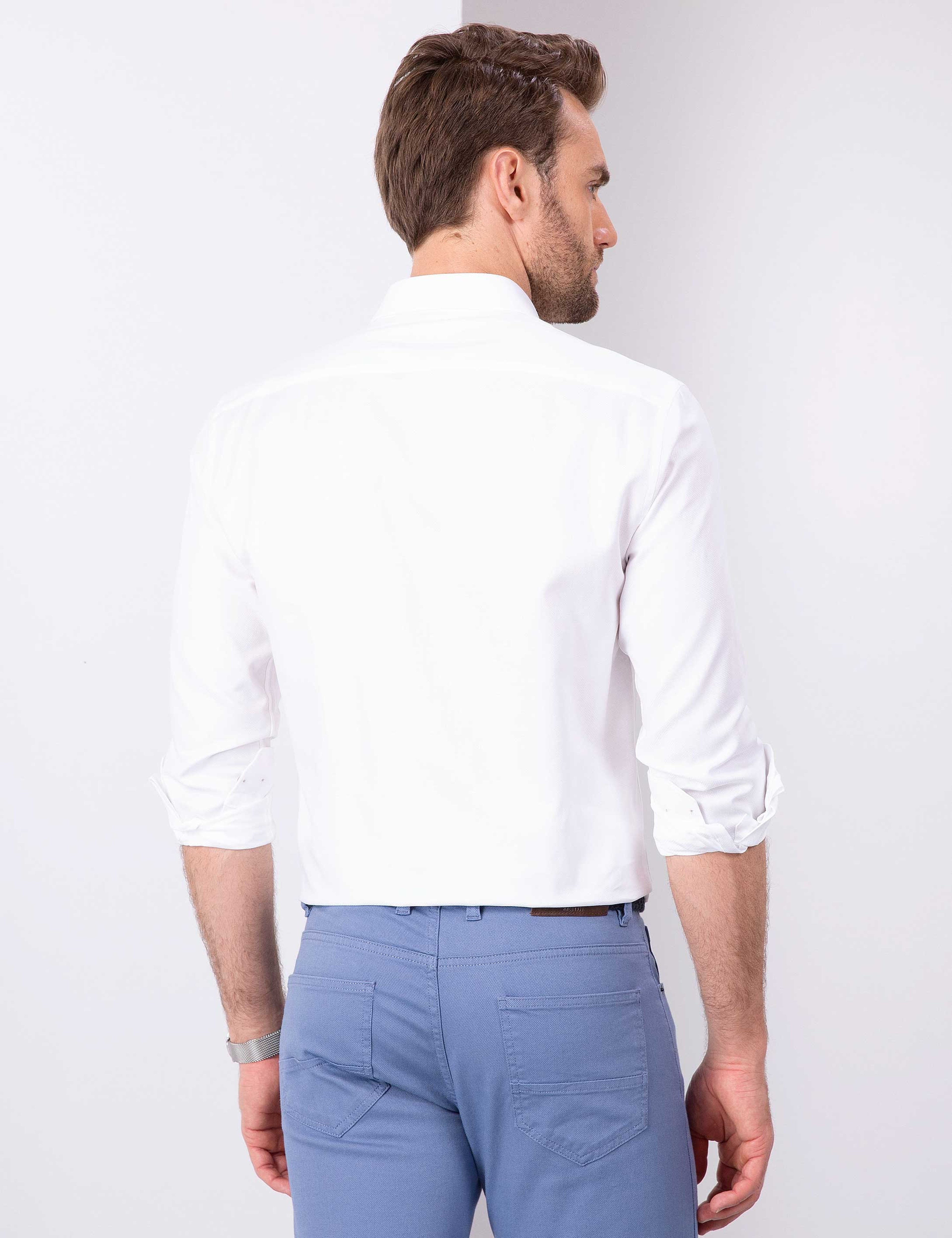 Beyaz Slim Fit Oxford Gömlek - Image 3