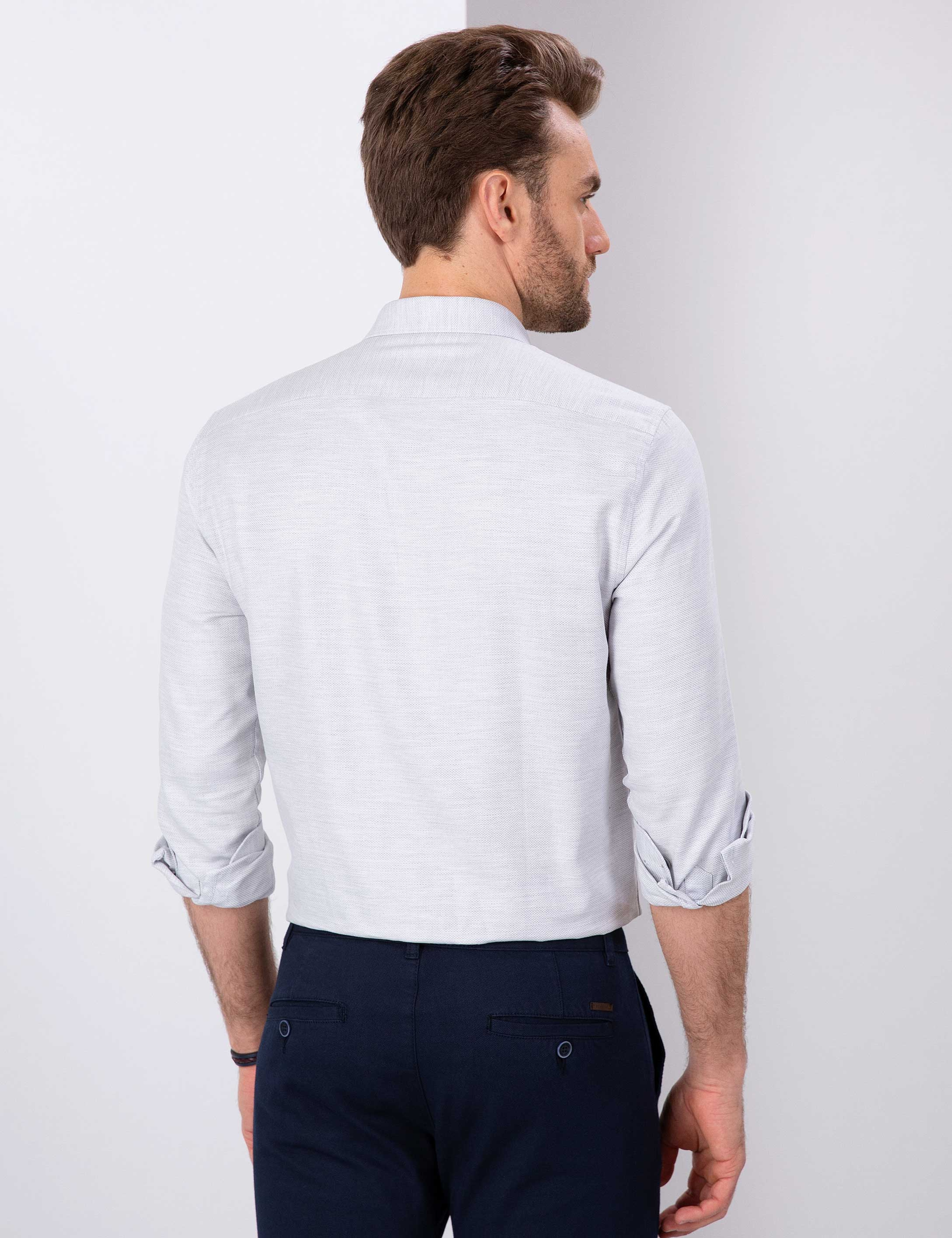 Gri Slim Fit Oxford Gömlek