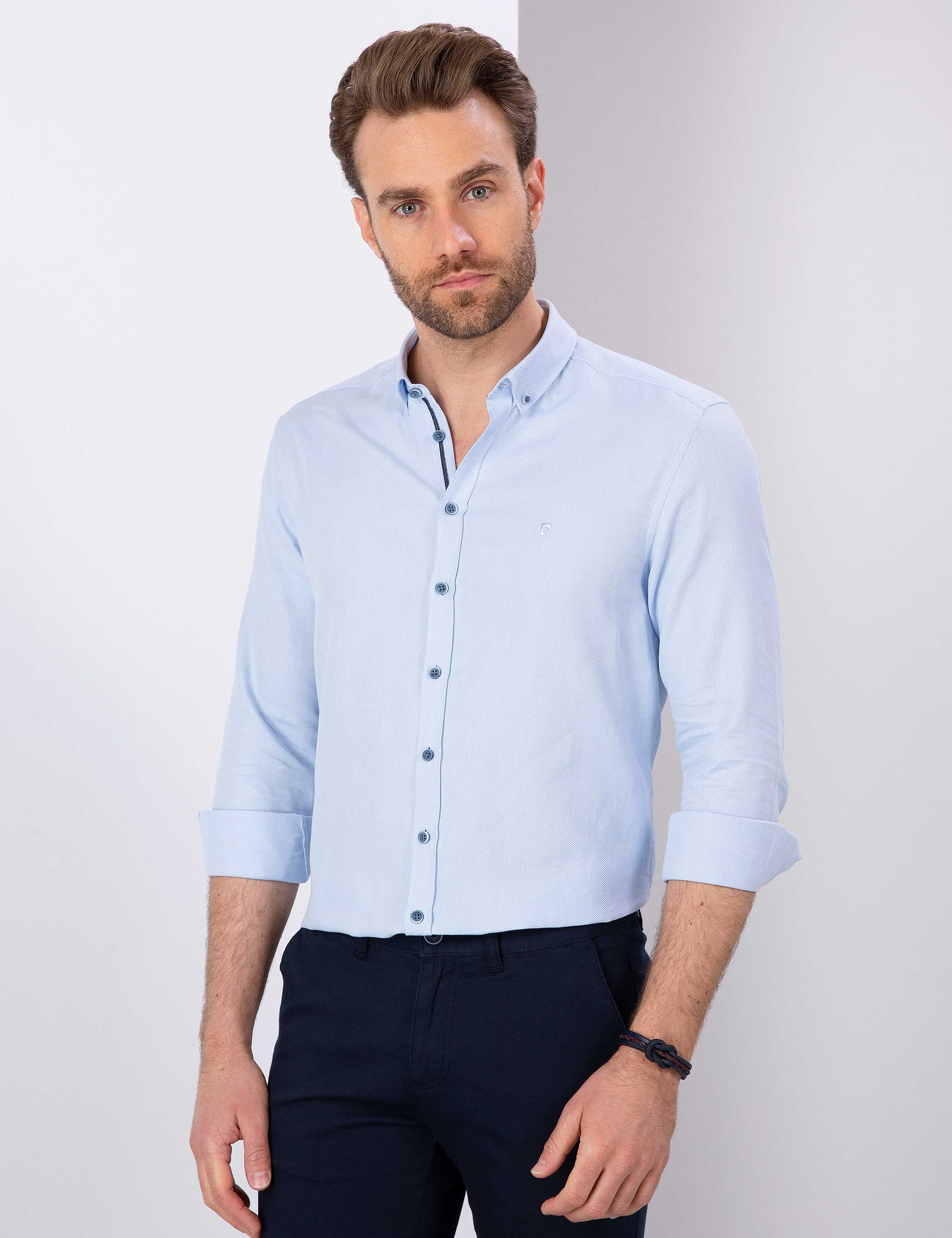 Açık Mavi Slim Fit Oxford Gömlek - Image 1