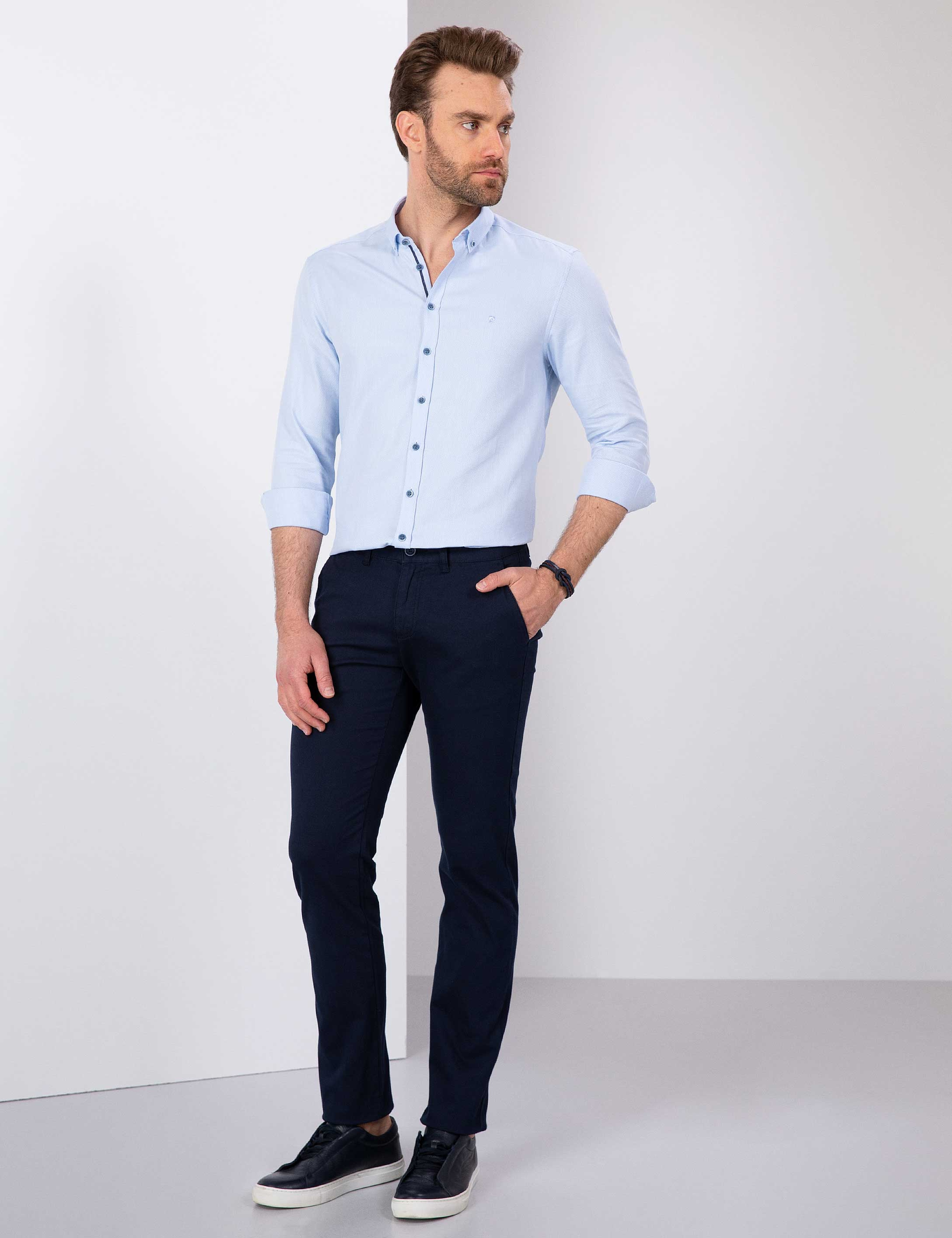 Açık Mavi Slim Fit Oxford Gömlek - Image 4