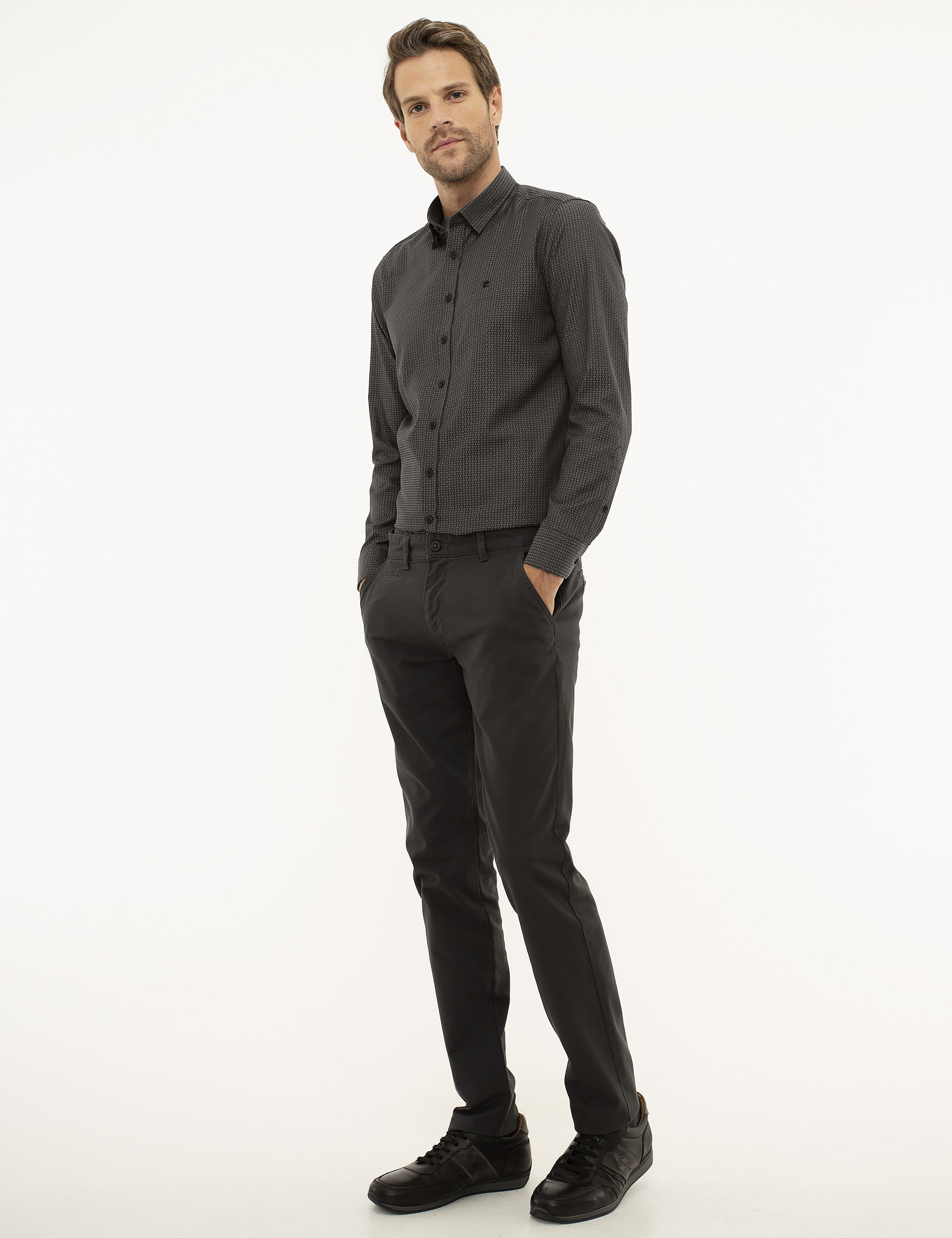 Antrasit Slim Fit Kanvas Pantolon
