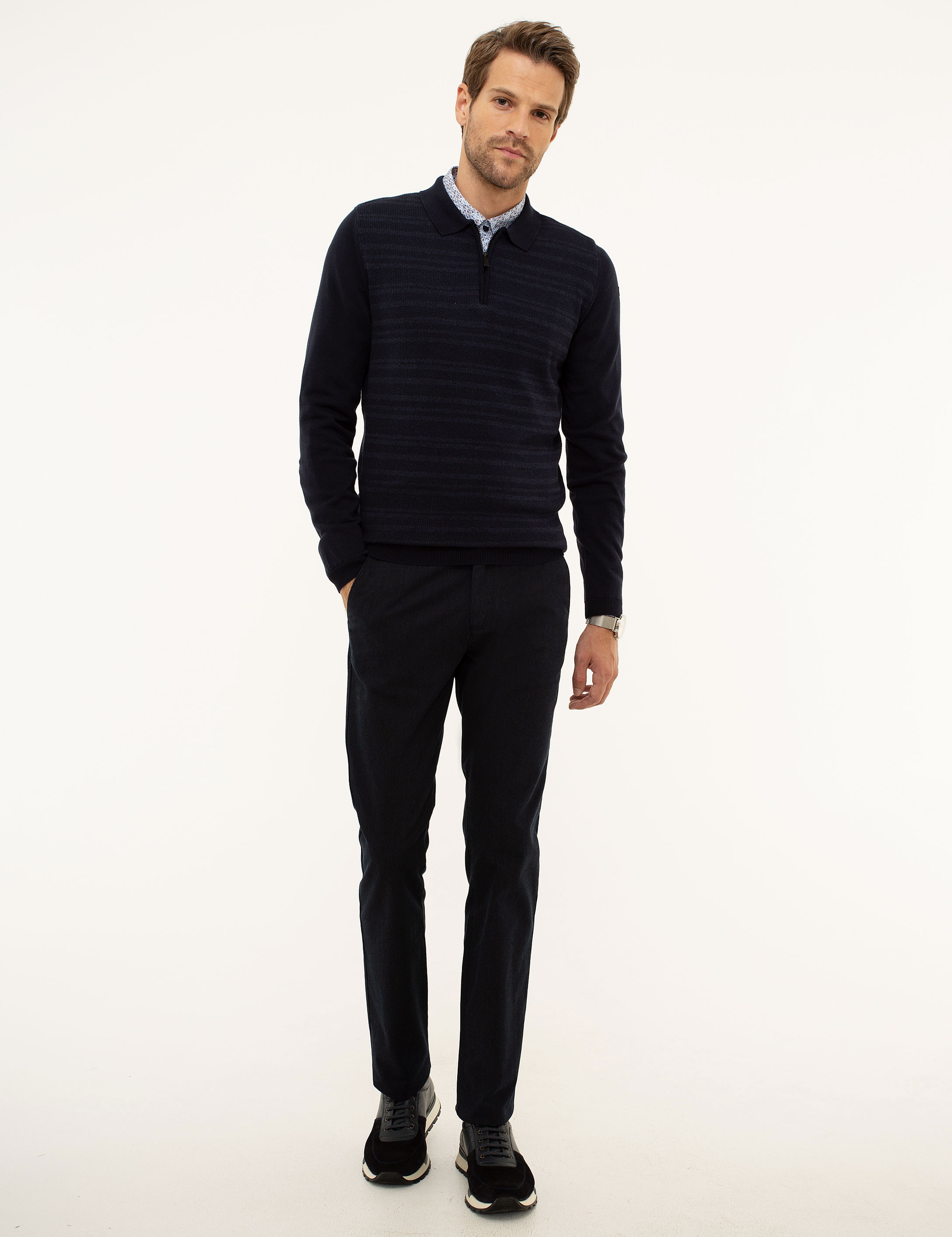 Koyu Lacivert Slim Fit Triko Kazak - Image 4