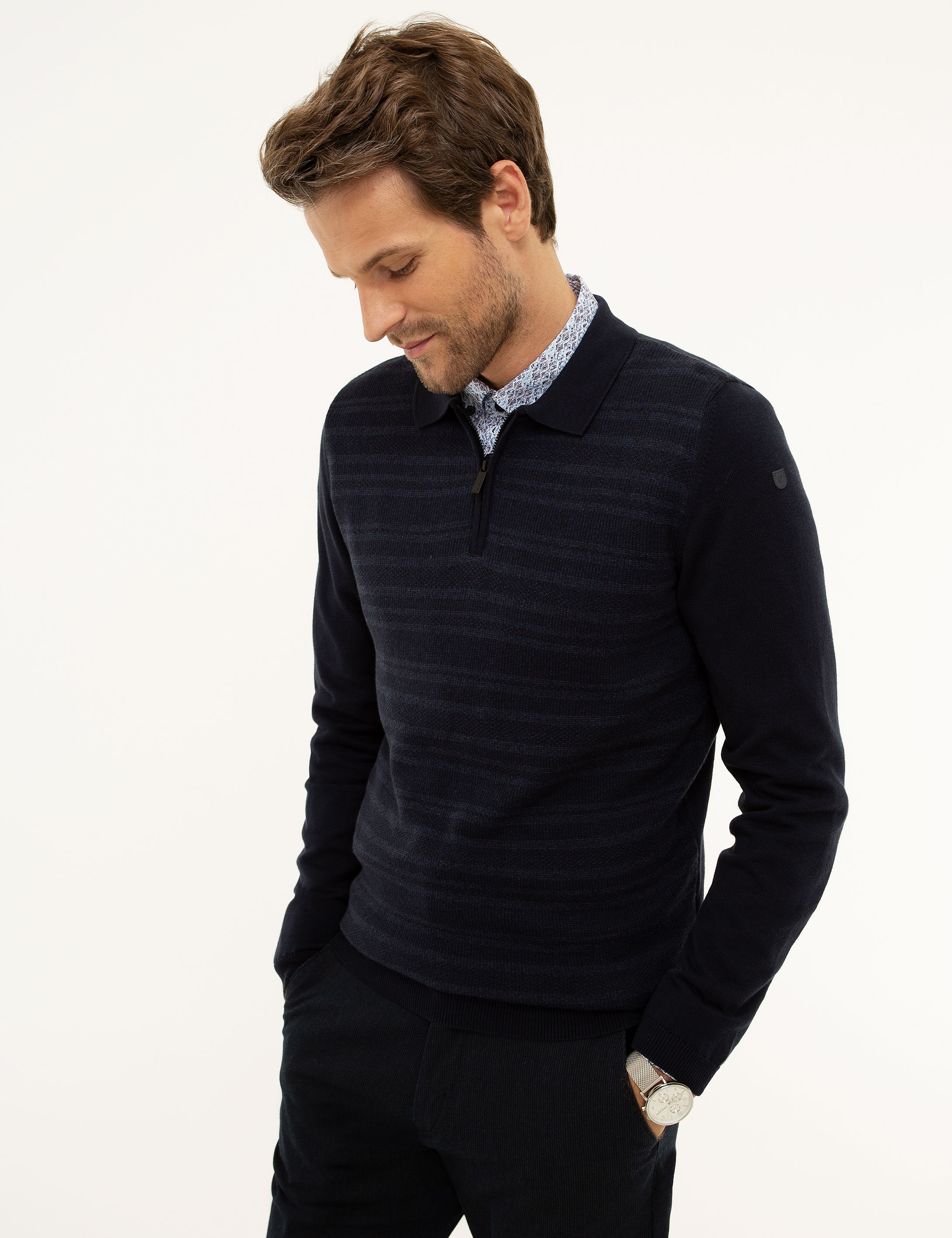 Koyu Lacivert Slim Fit Triko Kazak