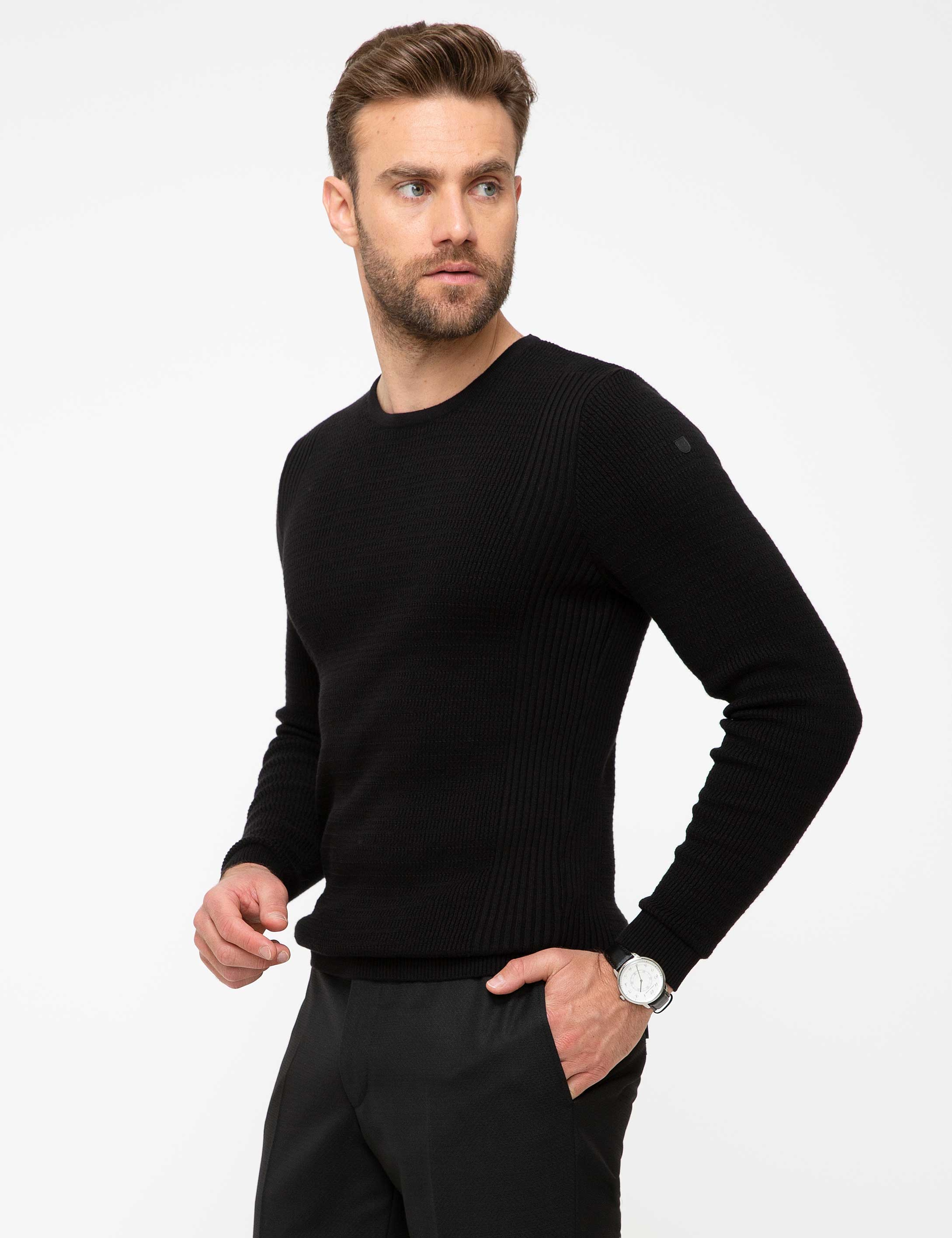 Siyah Slim Fit Kazak - Image 3