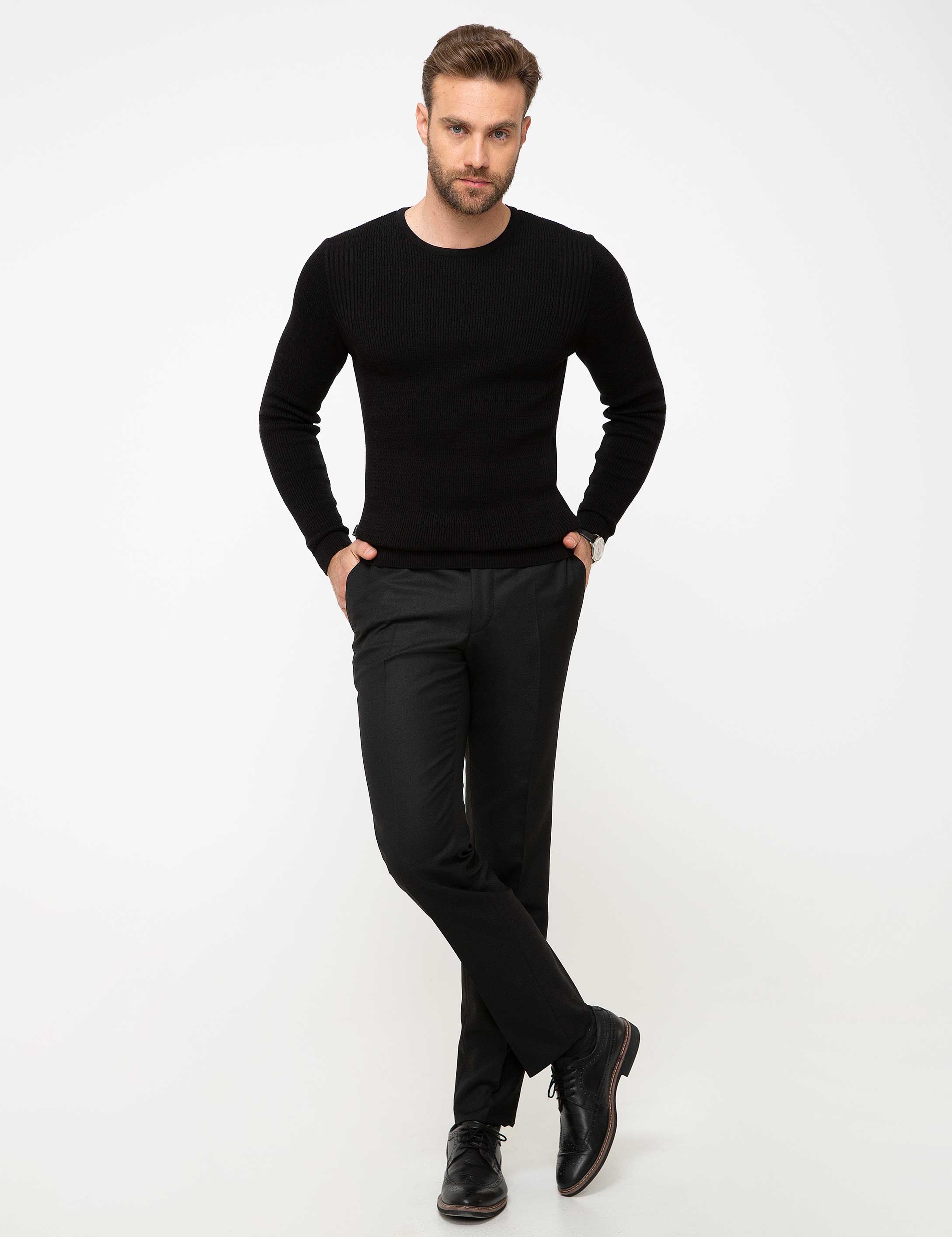 Siyah Slim Fit Kazak - Image 5