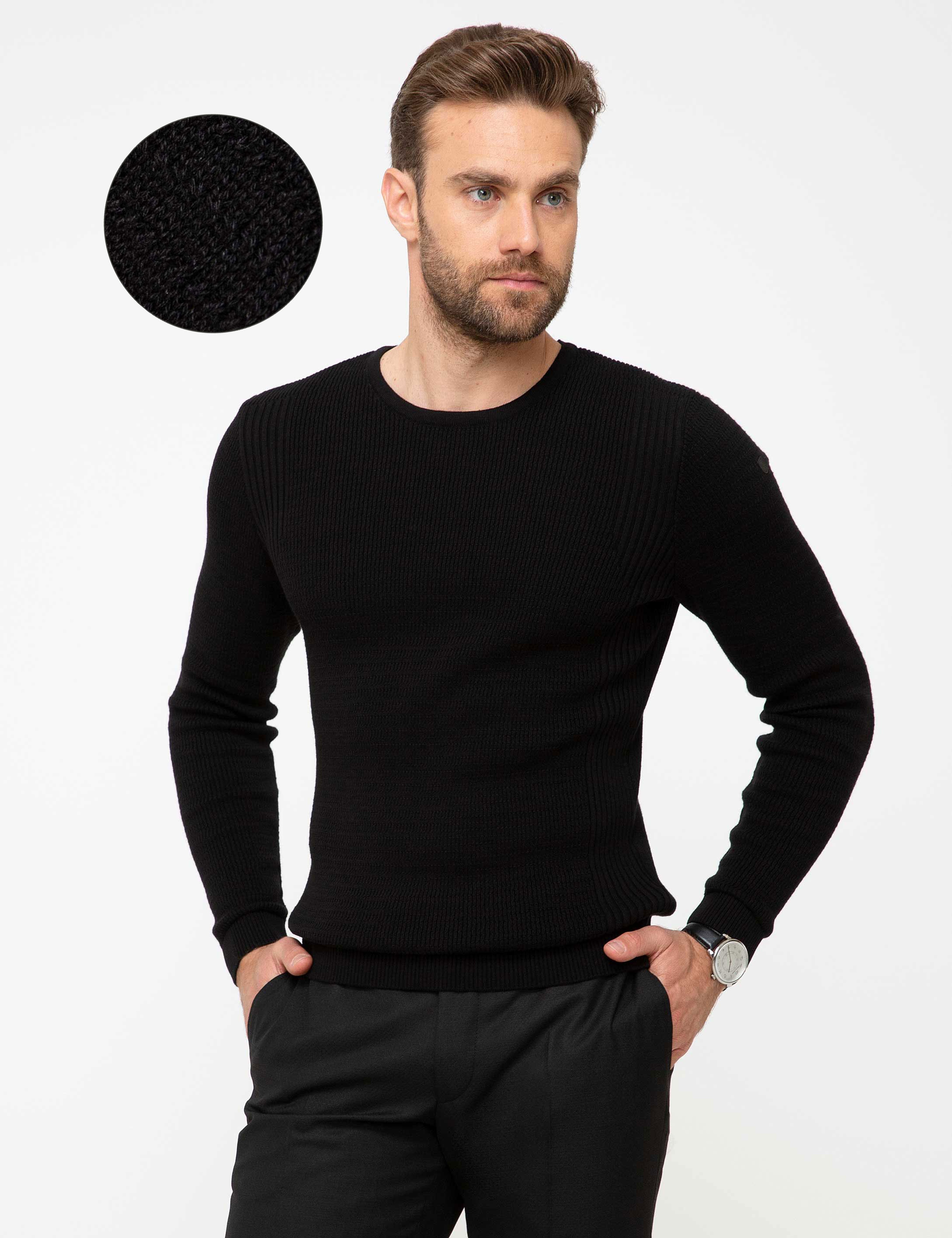Siyah Slim Fit Kazak - Image 1