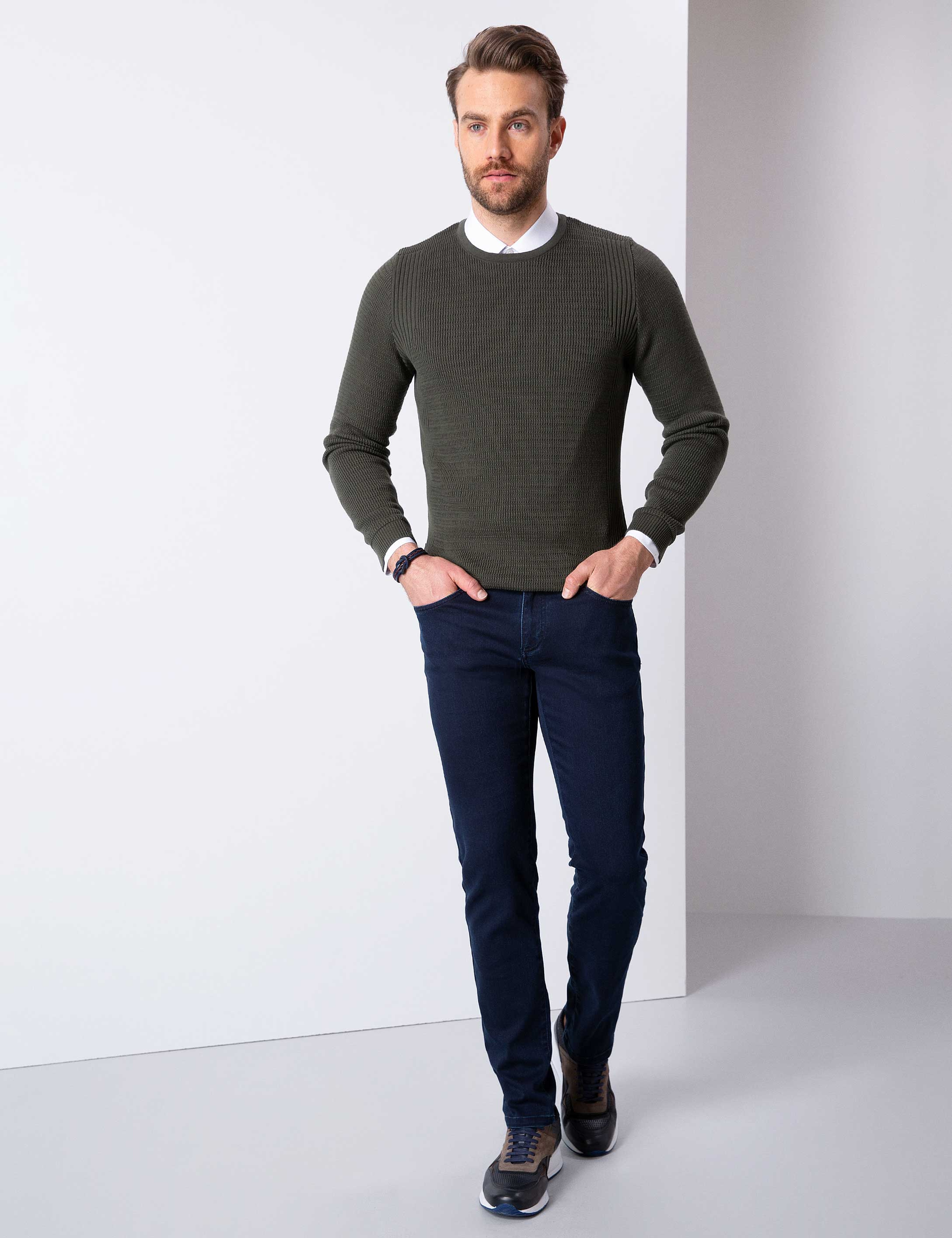 Haki Slim Fit Kazak - Image 4
