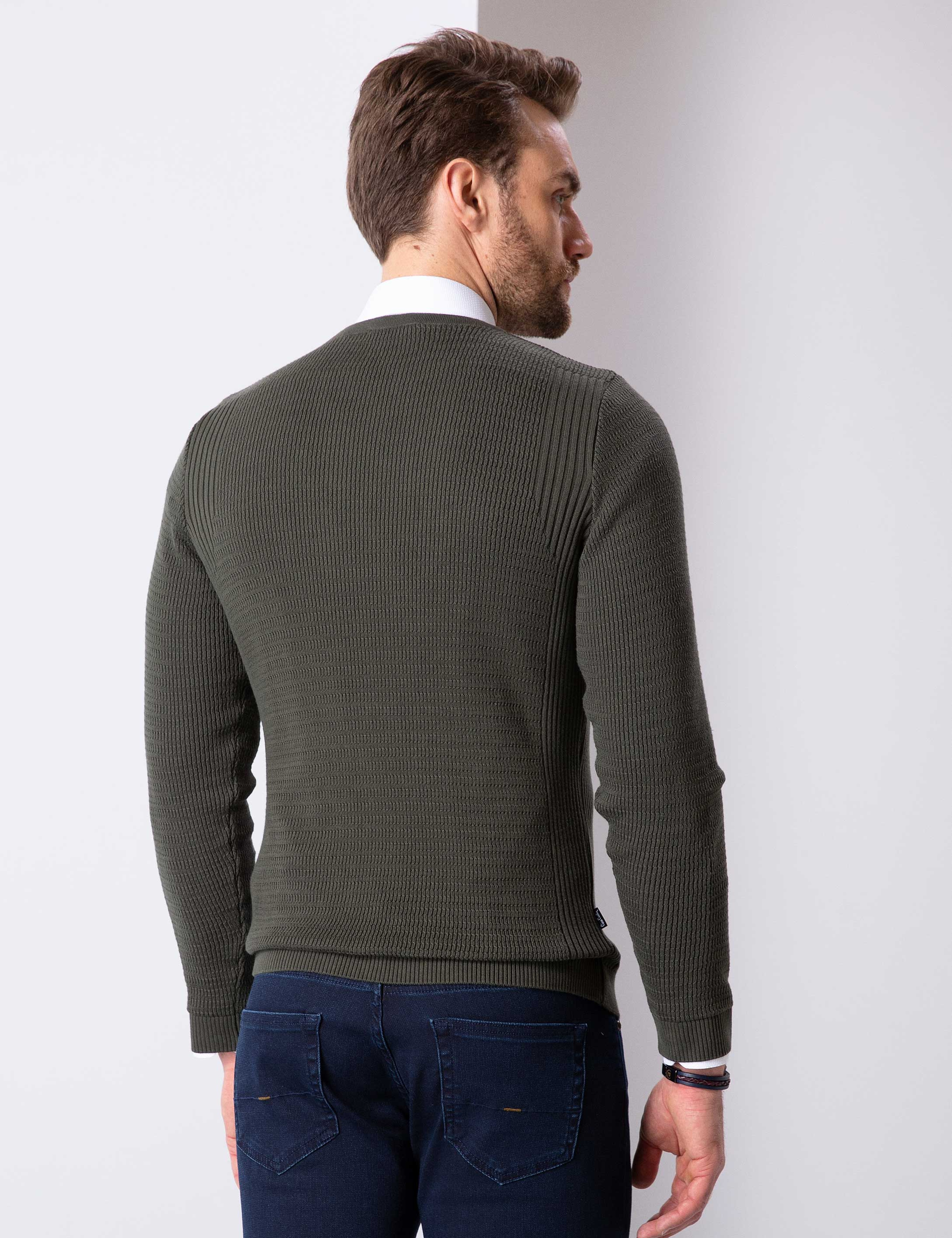 Haki Slim Fit Kazak - Image 5