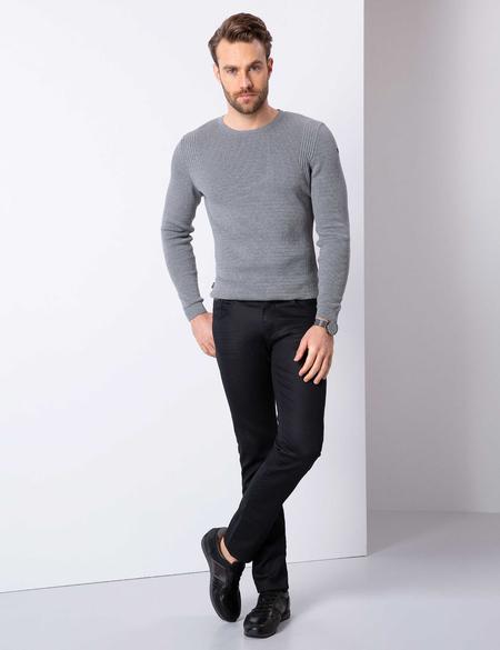 Gri Melanj Slim Fit Bisiklet Yaka Triko Kazak - 50209935091