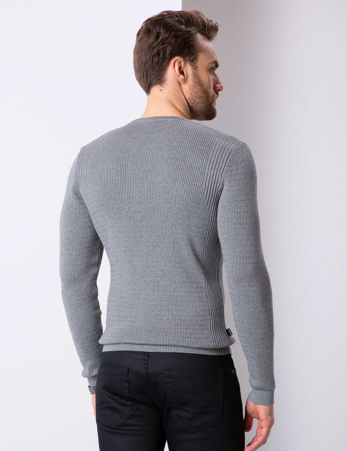 Gri Melanj Slim Fit Bisiklet Yaka Triko Kazak - 50209935091