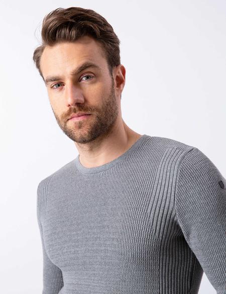 Gri Melanj Slim Fit Bisiklet Yaka Triko Kazak - 50209935091