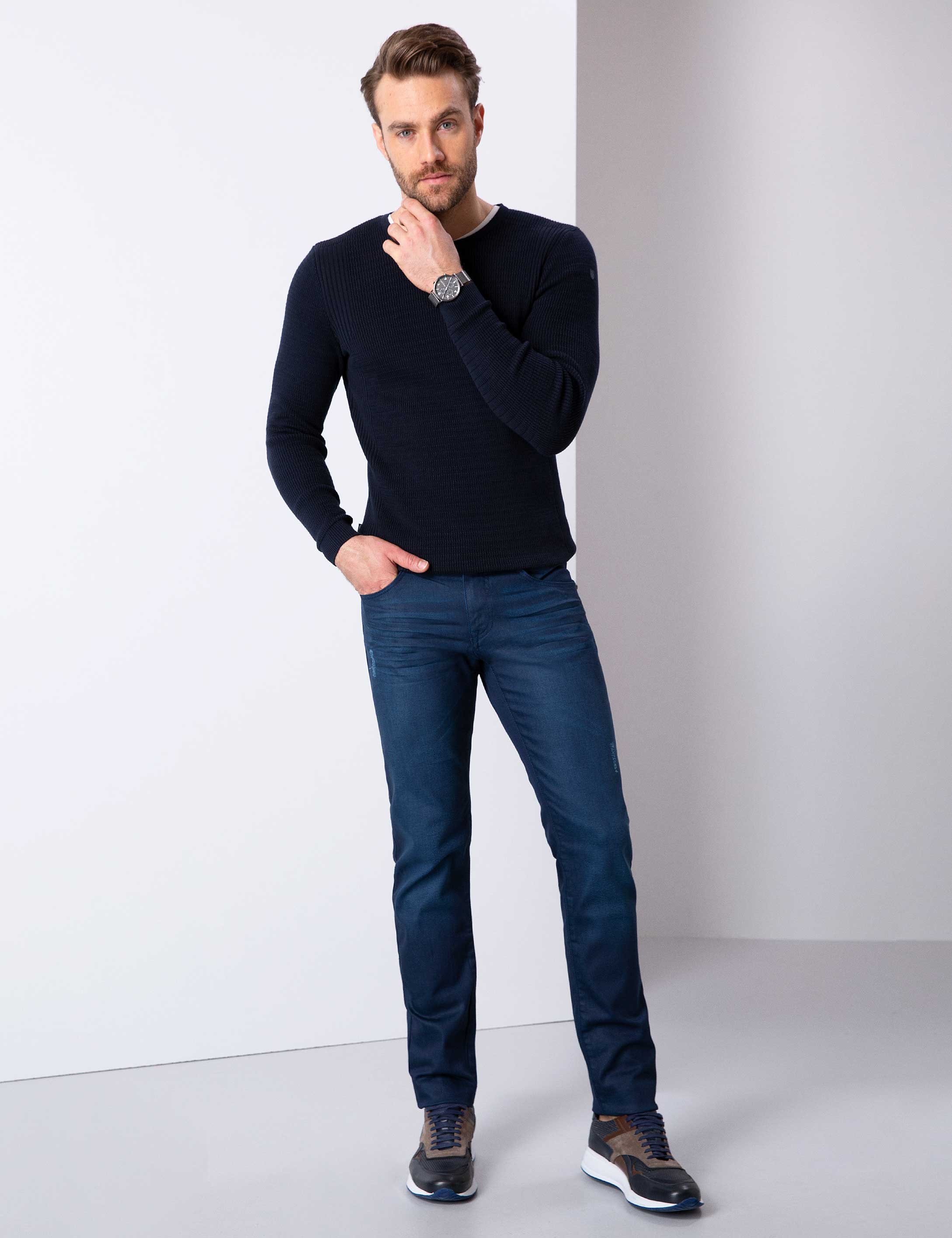 Koyu Lacivert Slim Fit Kazak - Image 4
