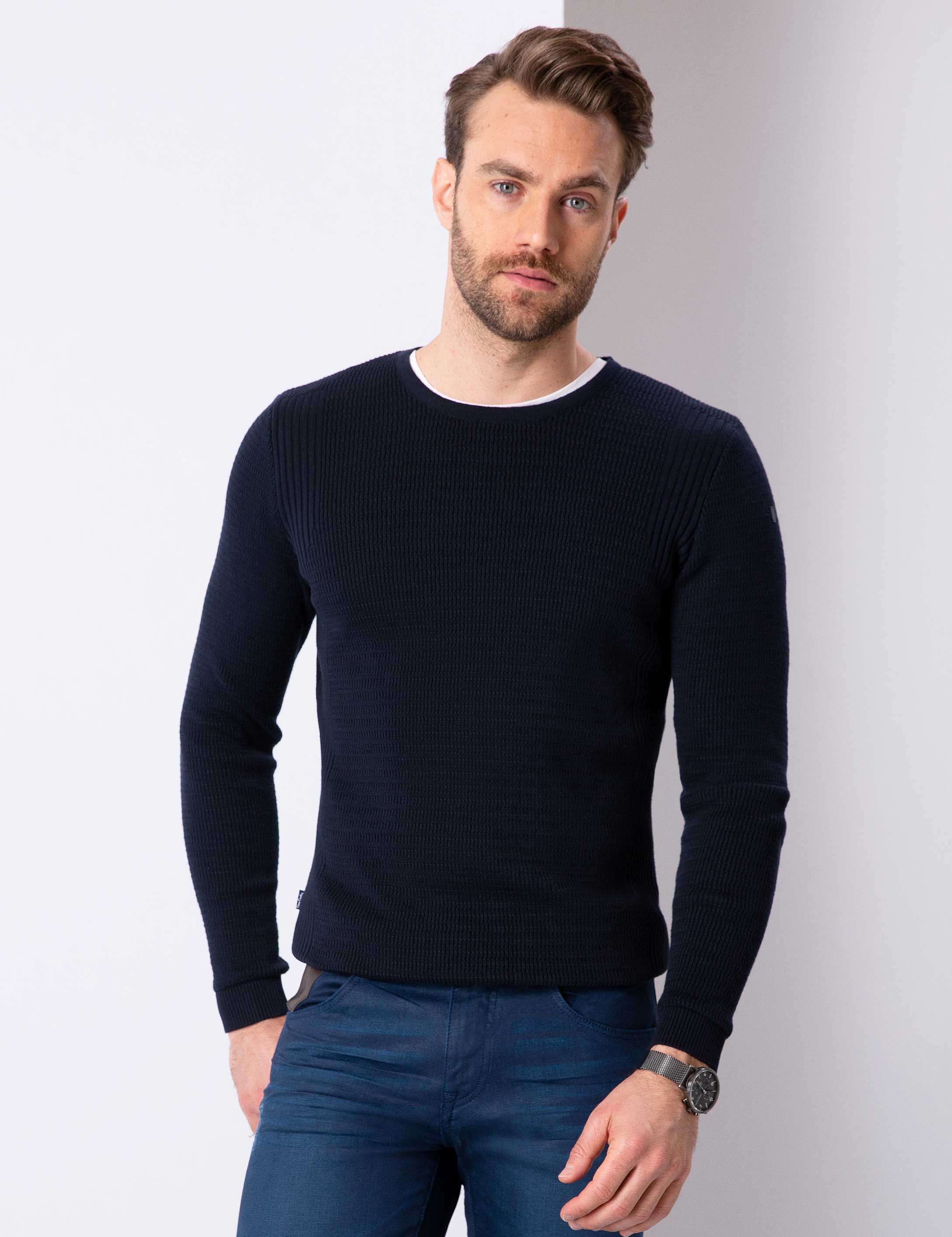 Koyu Lacivert Slim Fit Kazak