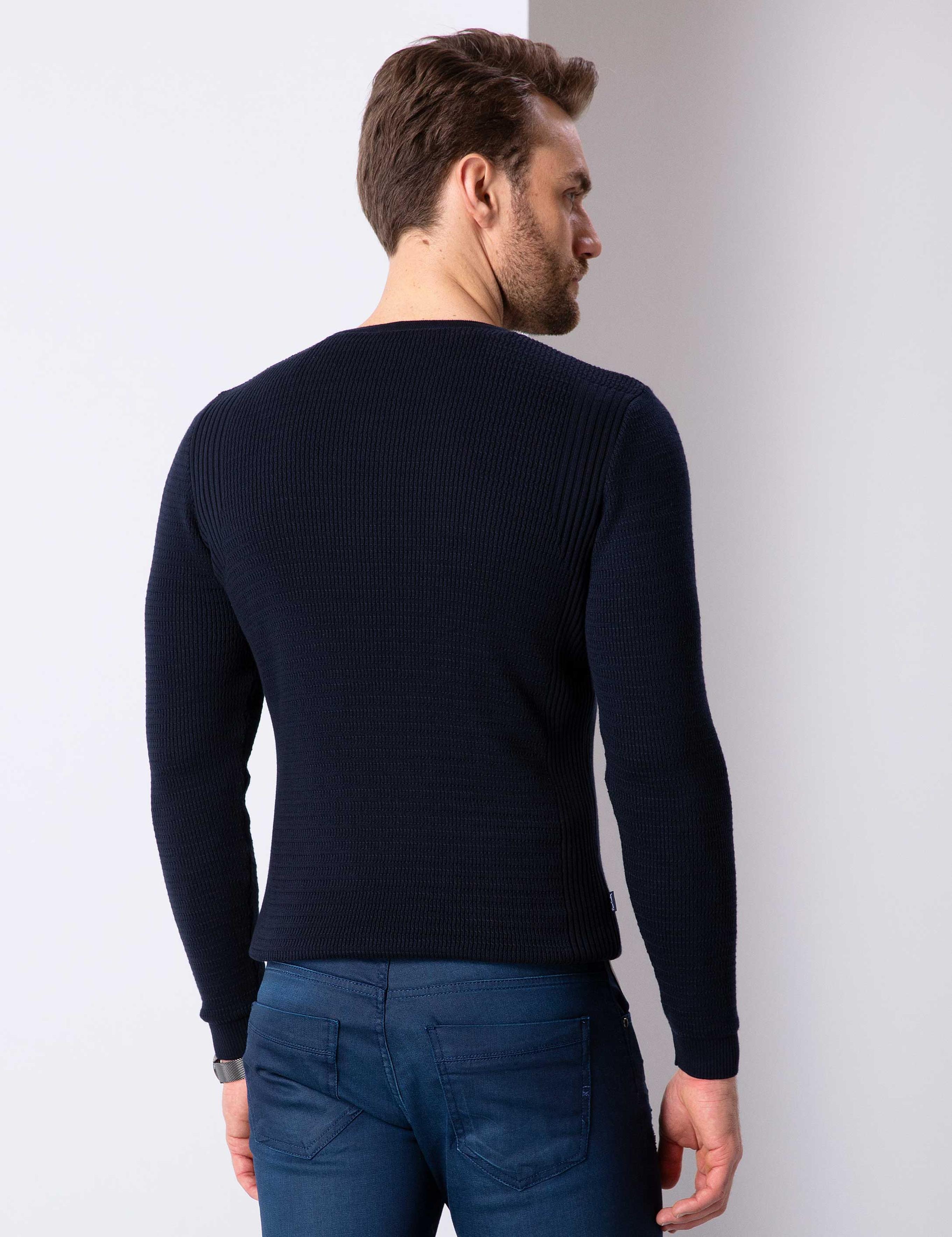 Koyu Lacivert Slim Fit Kazak