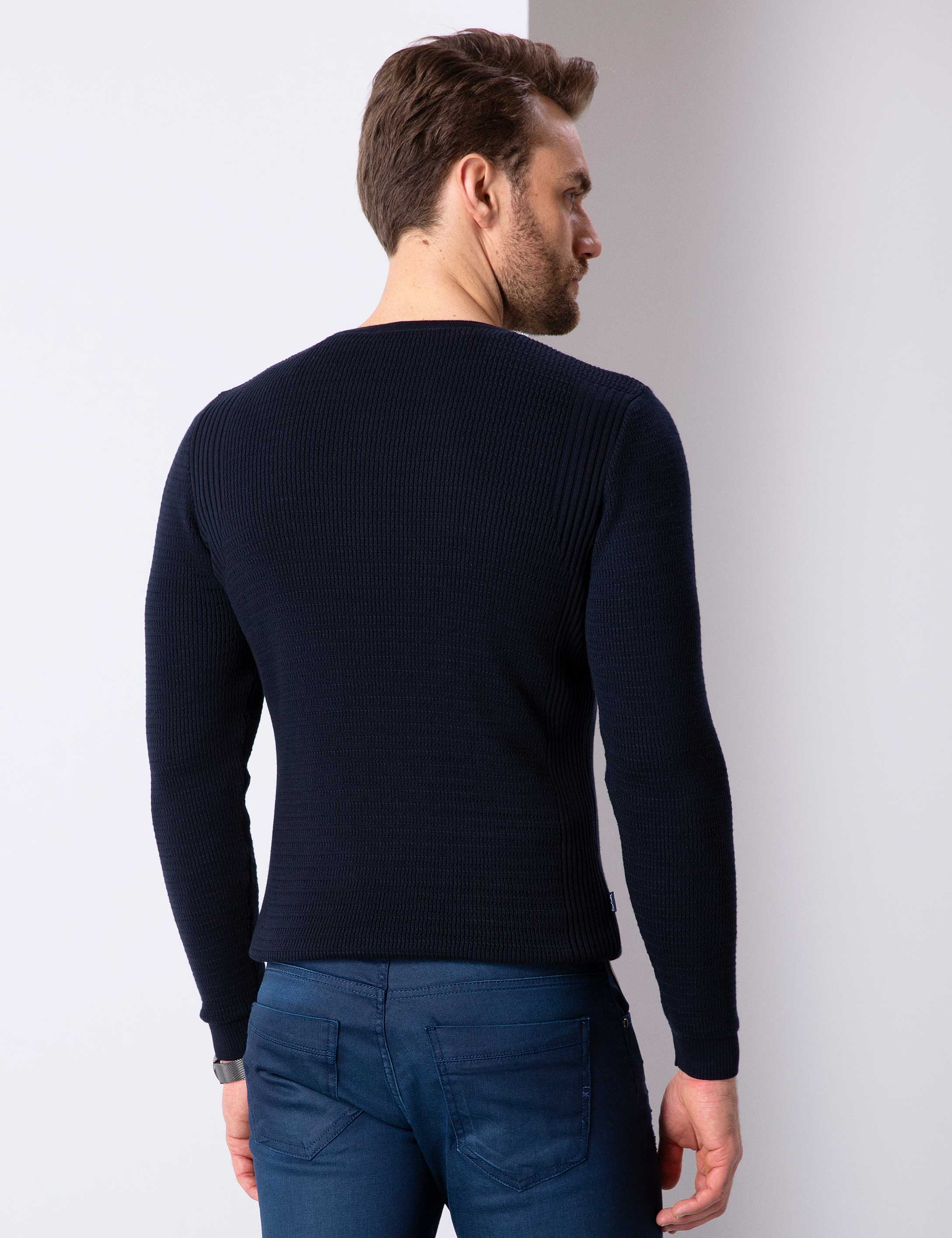 Koyu Lacivert Slim Fit Kazak