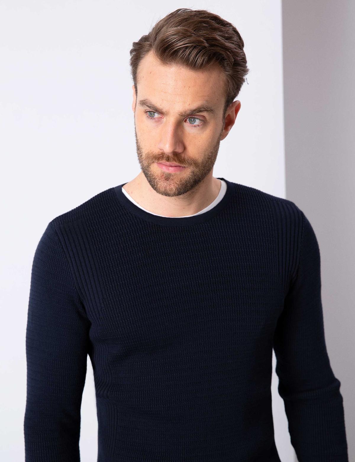 Koyu Lacivert Slim Fit Kazak