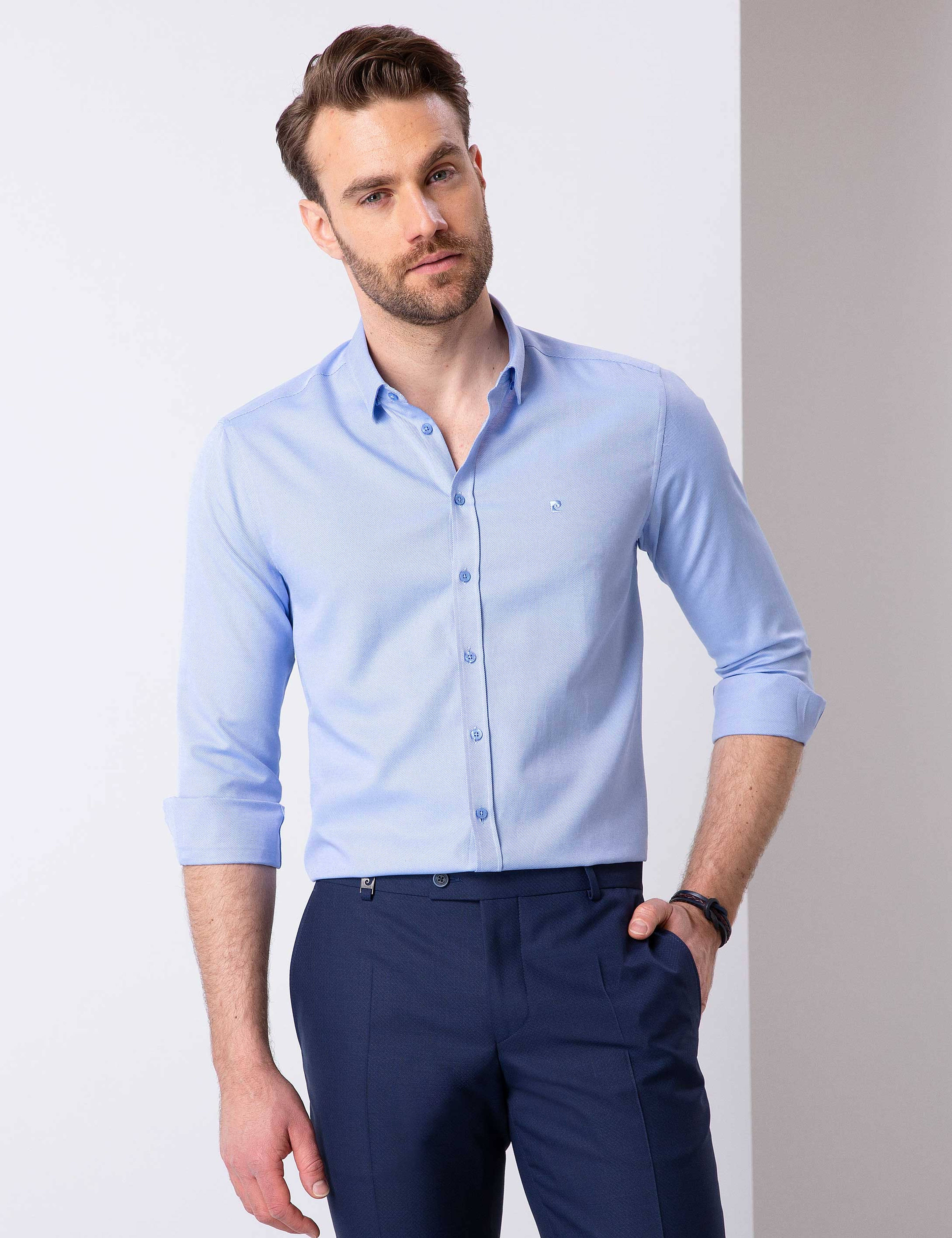 Koyu Mavi Slim Fit Gömlek - Image 1