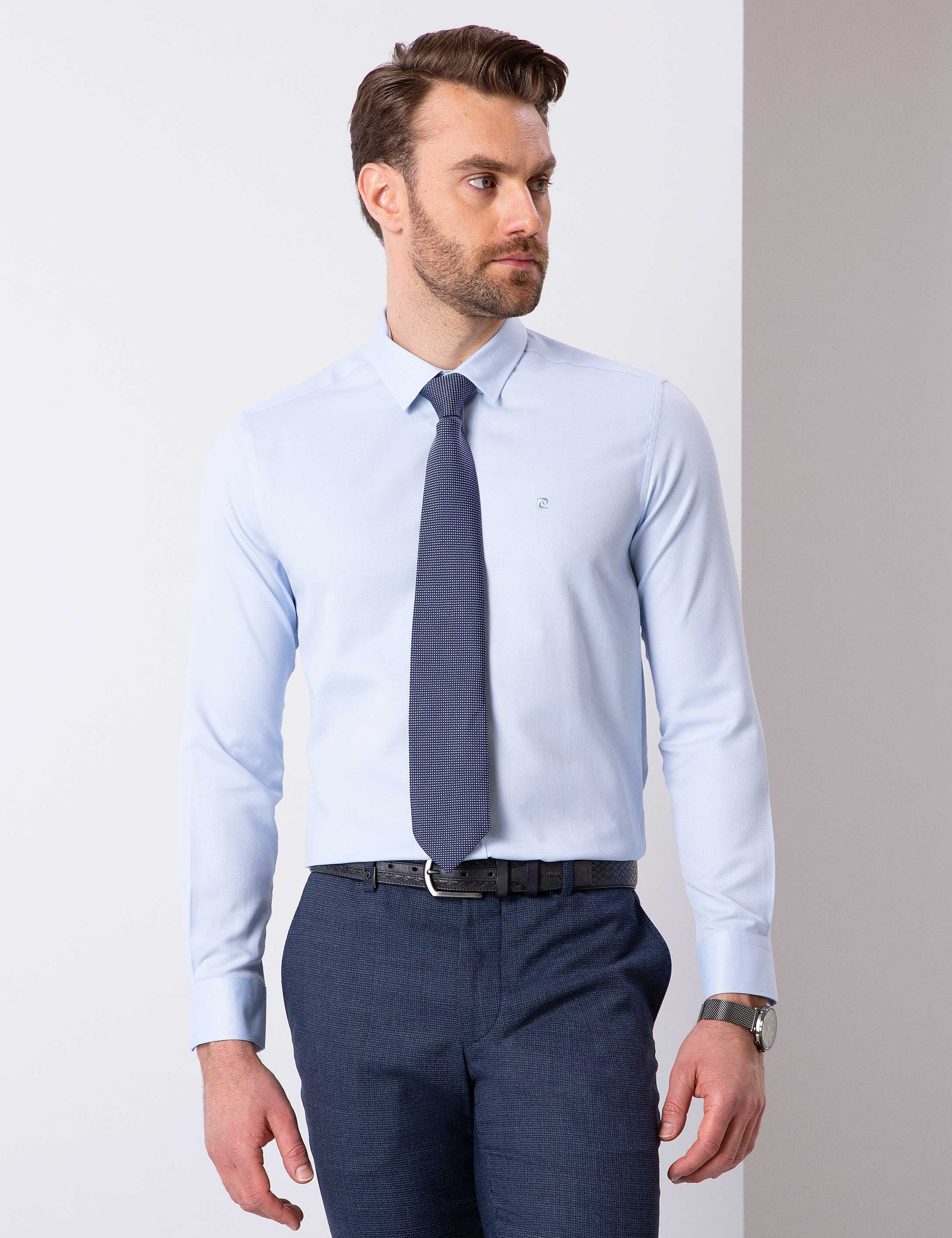 Açık Mavi Slim Fit Uzun Kollu Gömlek - Image 1