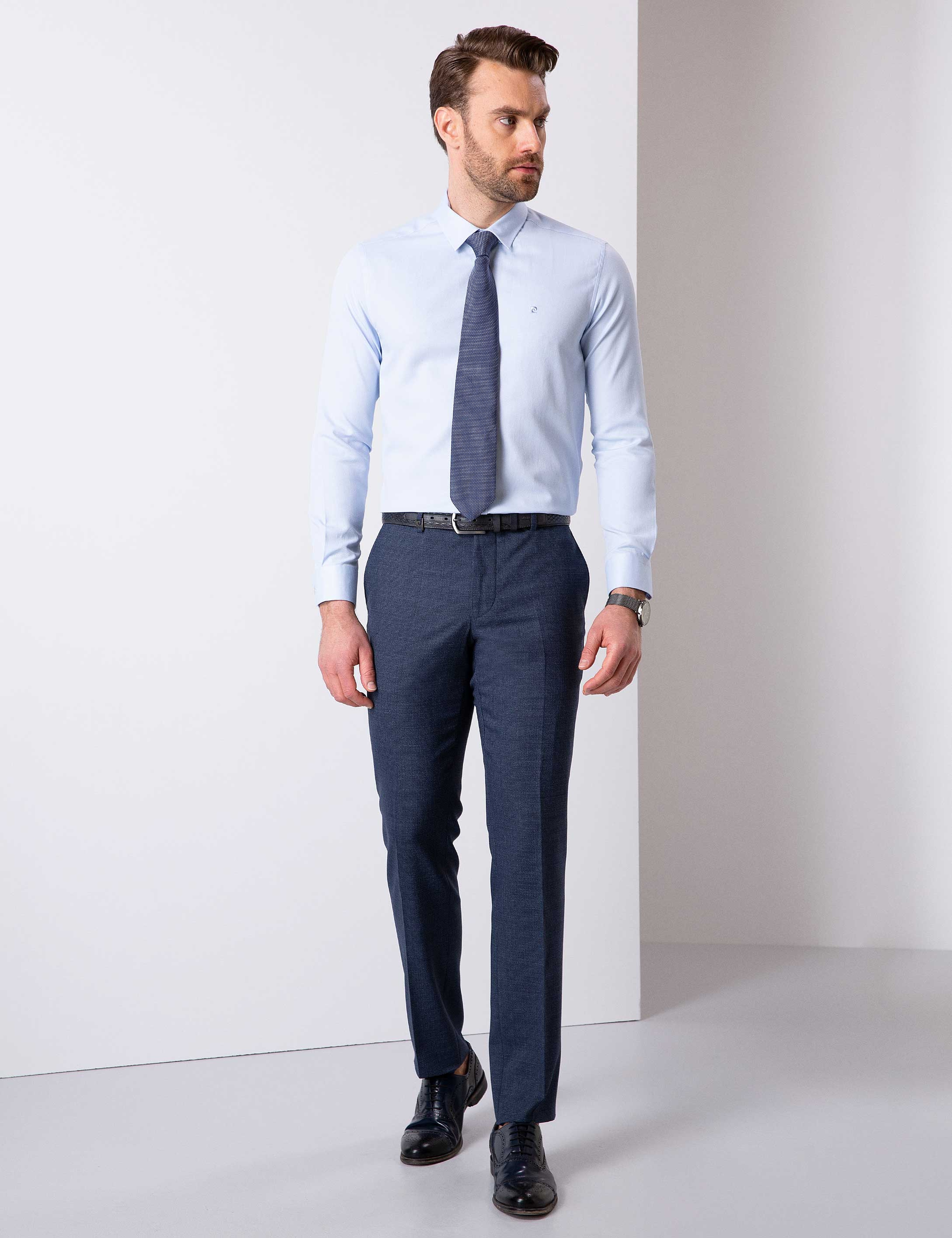 Açık Mavi Slim Fit Uzun Kollu Gömlek - Image 3