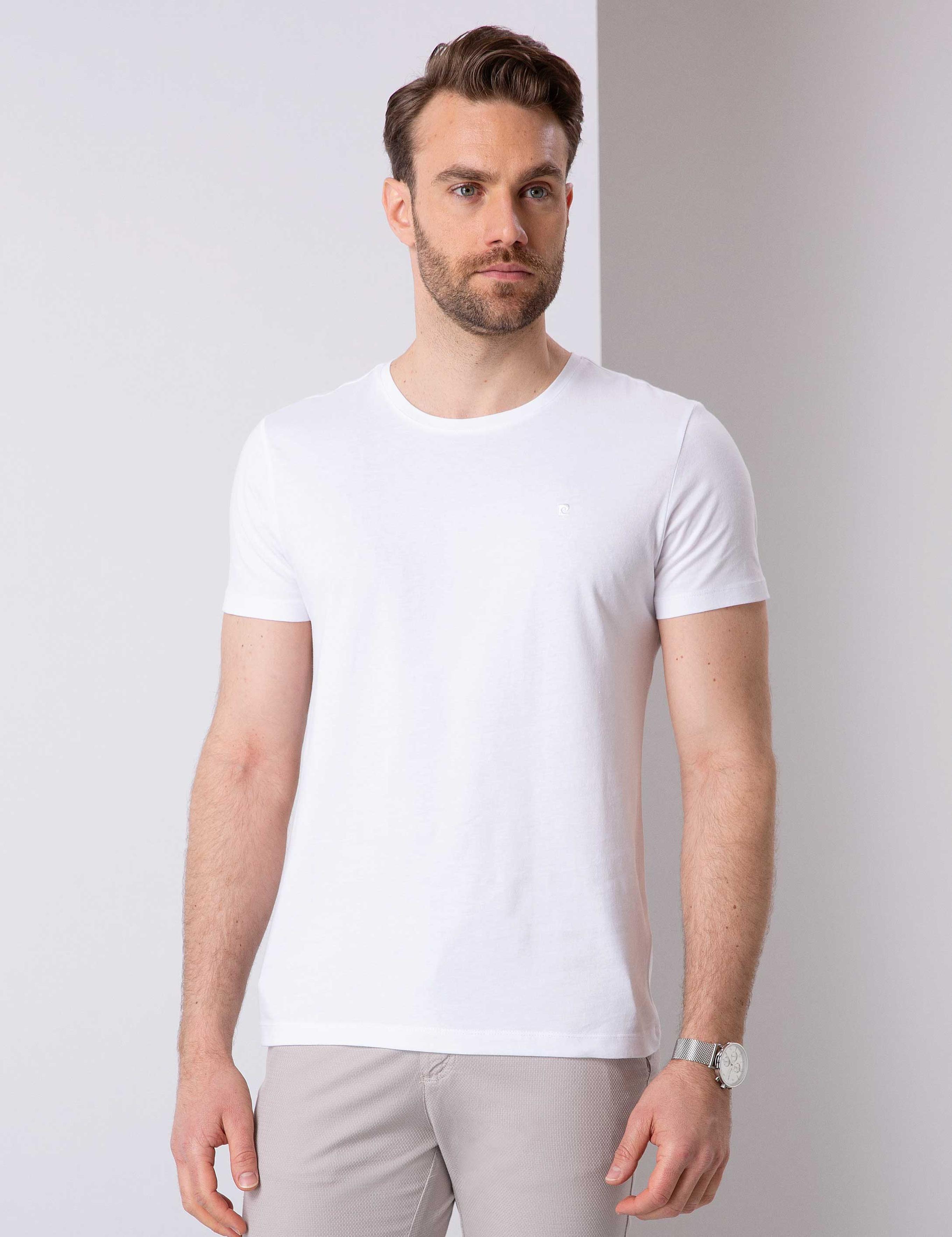 Beyaz Slim Fit Bisiklet Yaka Basic T-Shirt