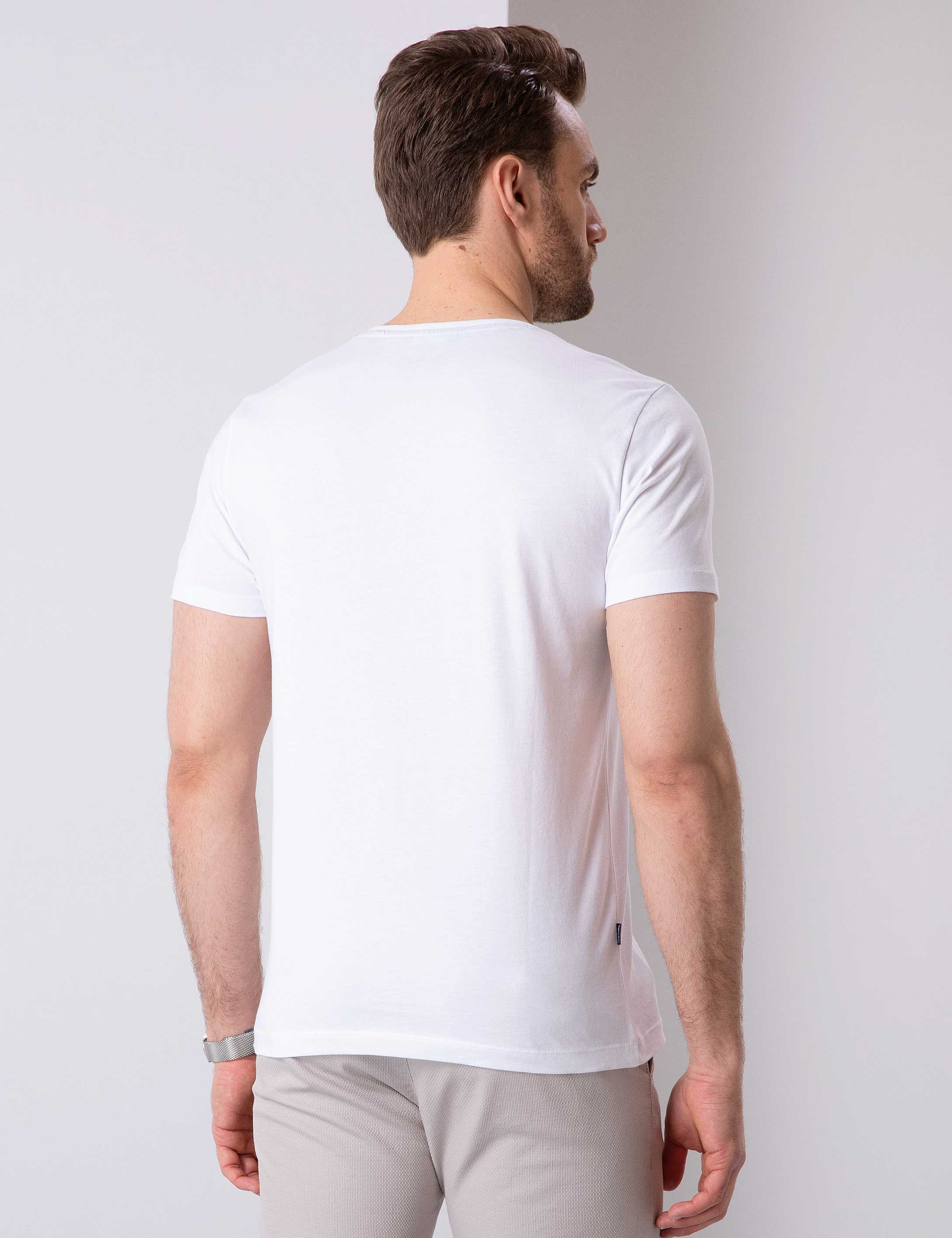 Beyaz Slim Fit Bisiklet Yaka Basic T-Shirt - Image 4