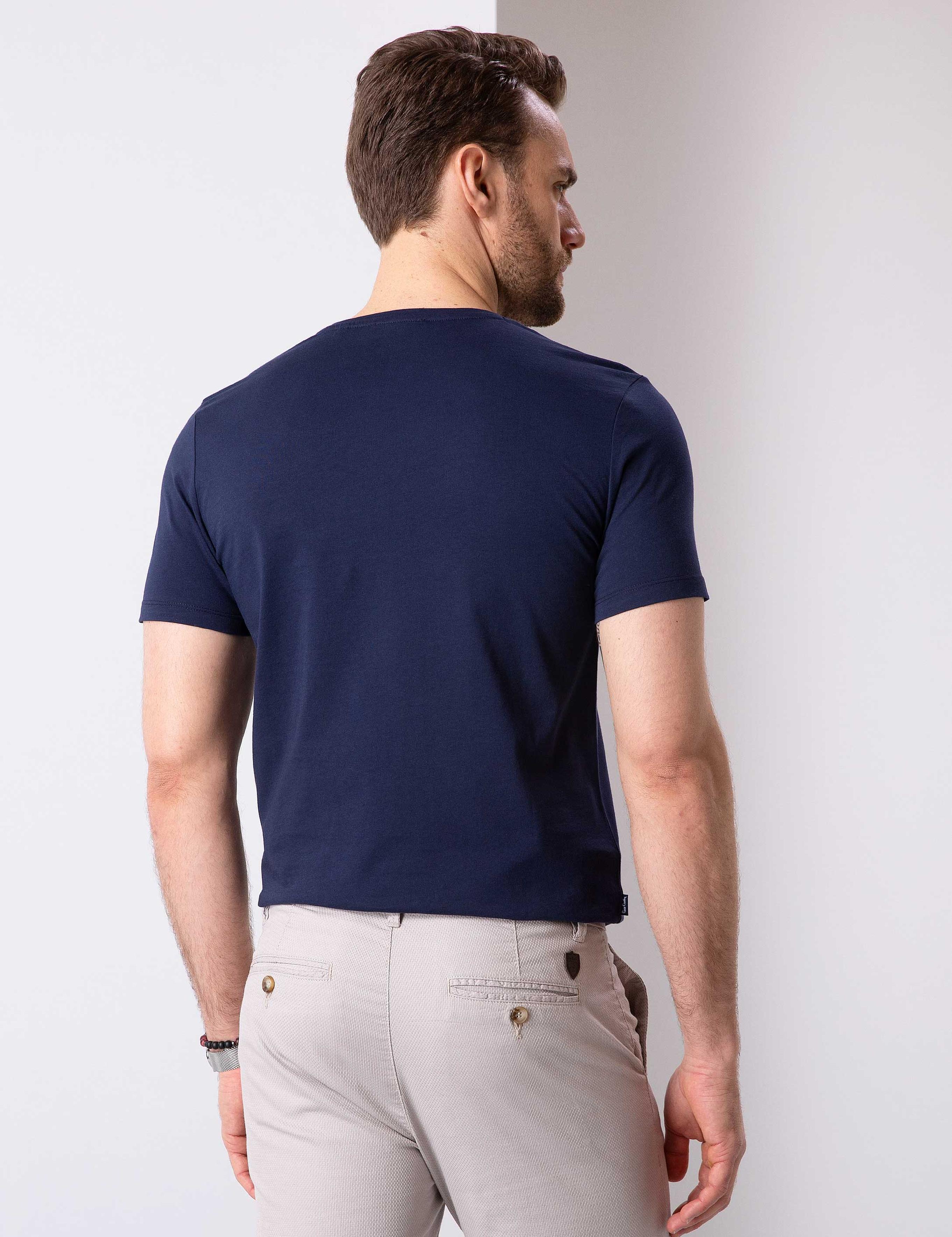 Lacivert Slim Fit Bisiklet Yaka Basic T-Shirt