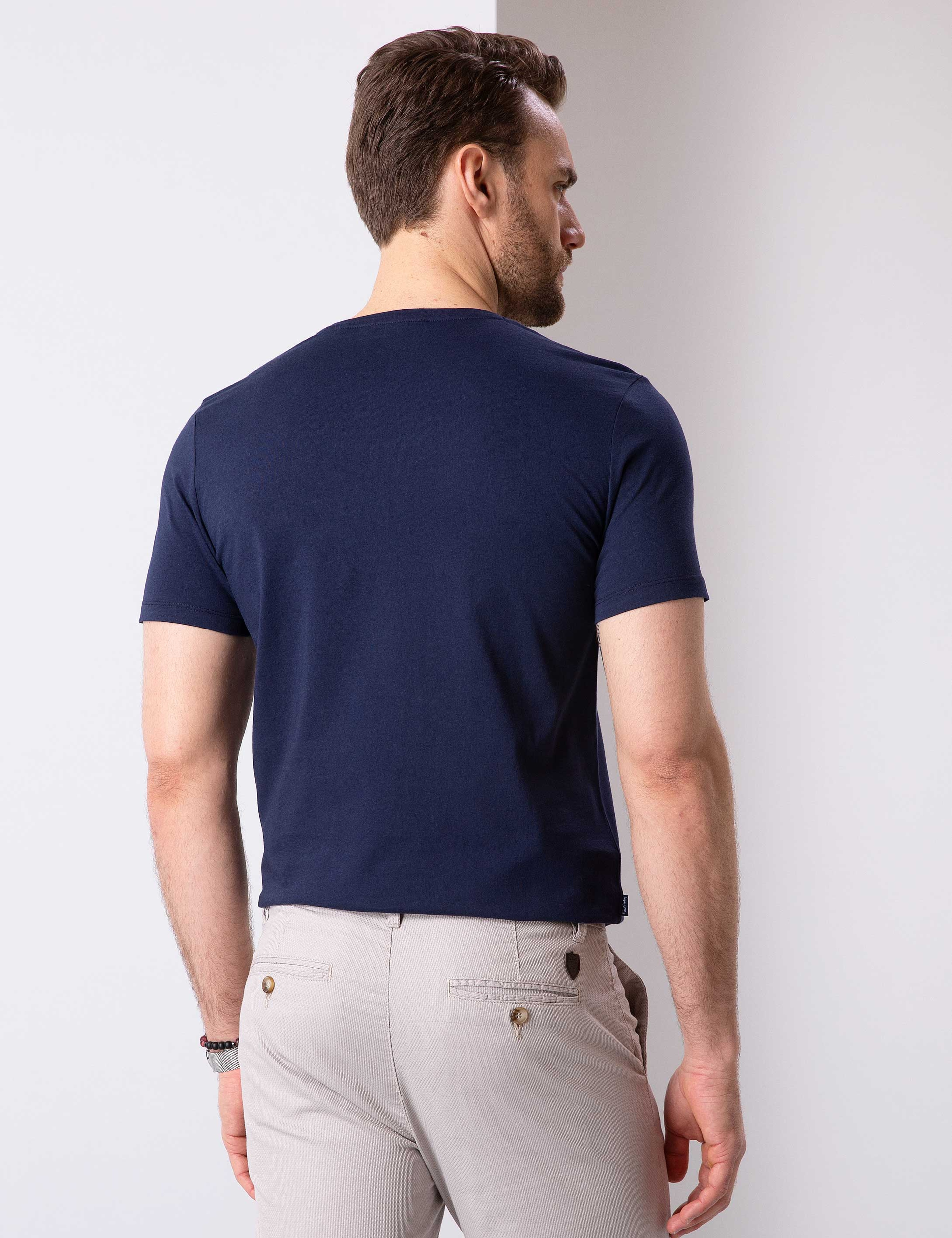 Lacivert Slim Fit Bisiklet Yaka Basic T-Shirt - Image 4