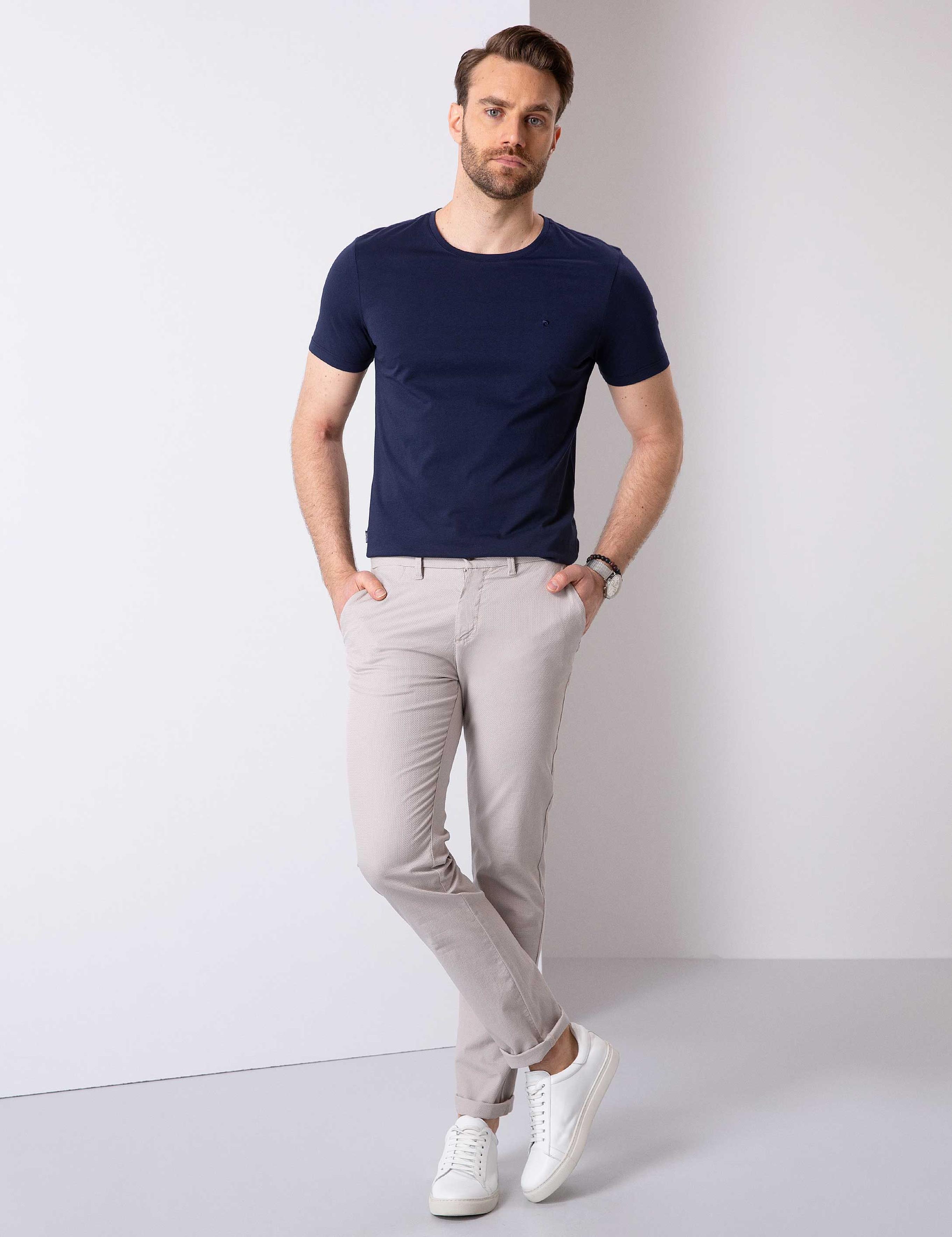 Lacivert Slim Fit Bisiklet Yaka Basic T-Shirt