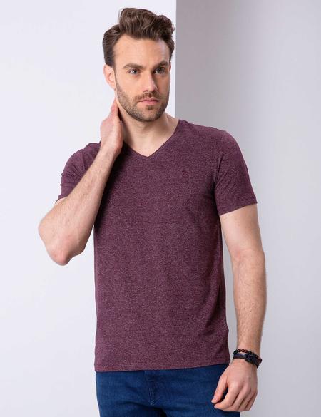 Bordo Slim Fit V Yaka Basic T-Shirt - 50210219032