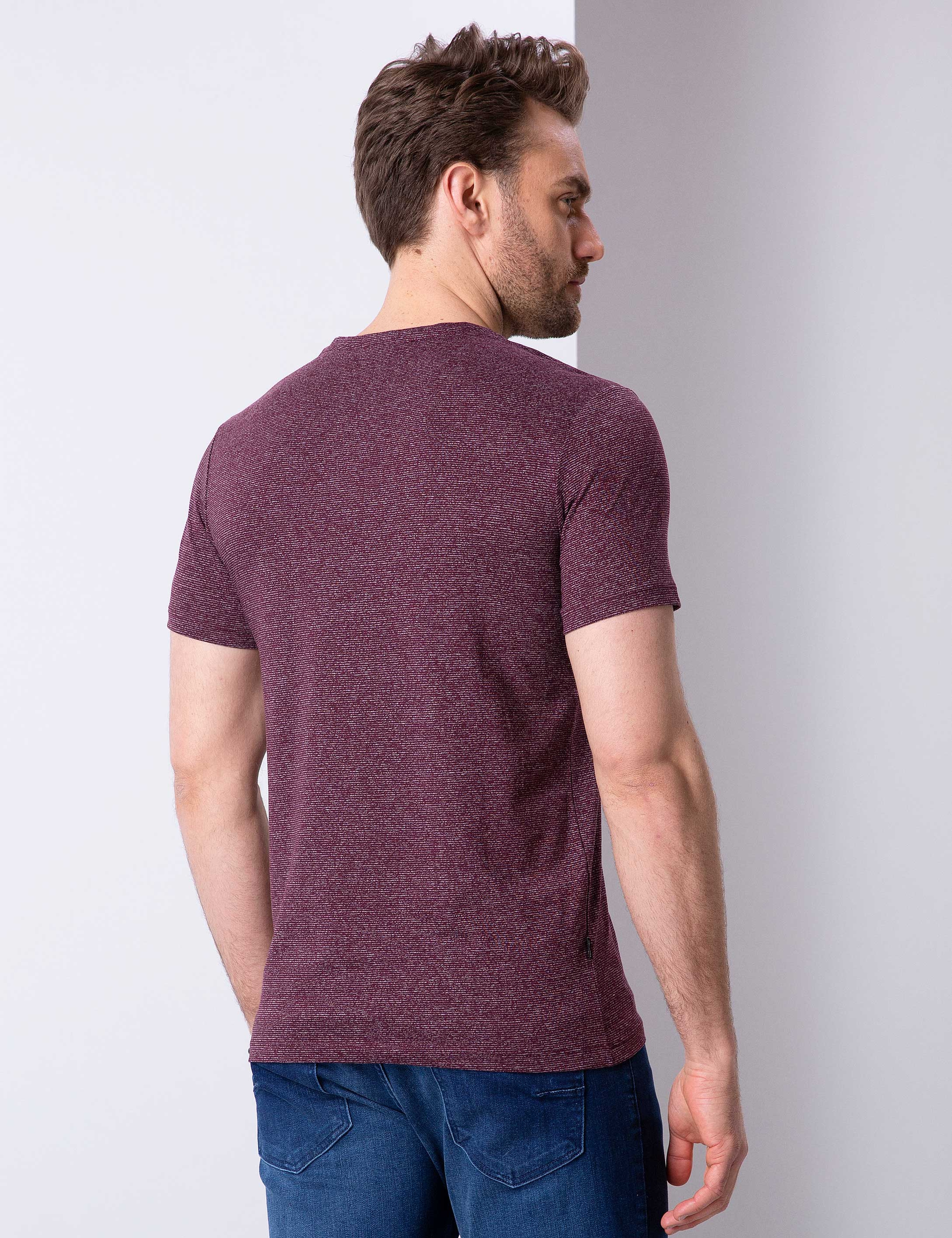 Bordo Slim Fit V Yaka Basic T-Shirt - Image 4