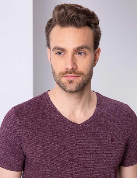 Bordo Slim Fit V Yaka Basic T-Shirt - 50210219032